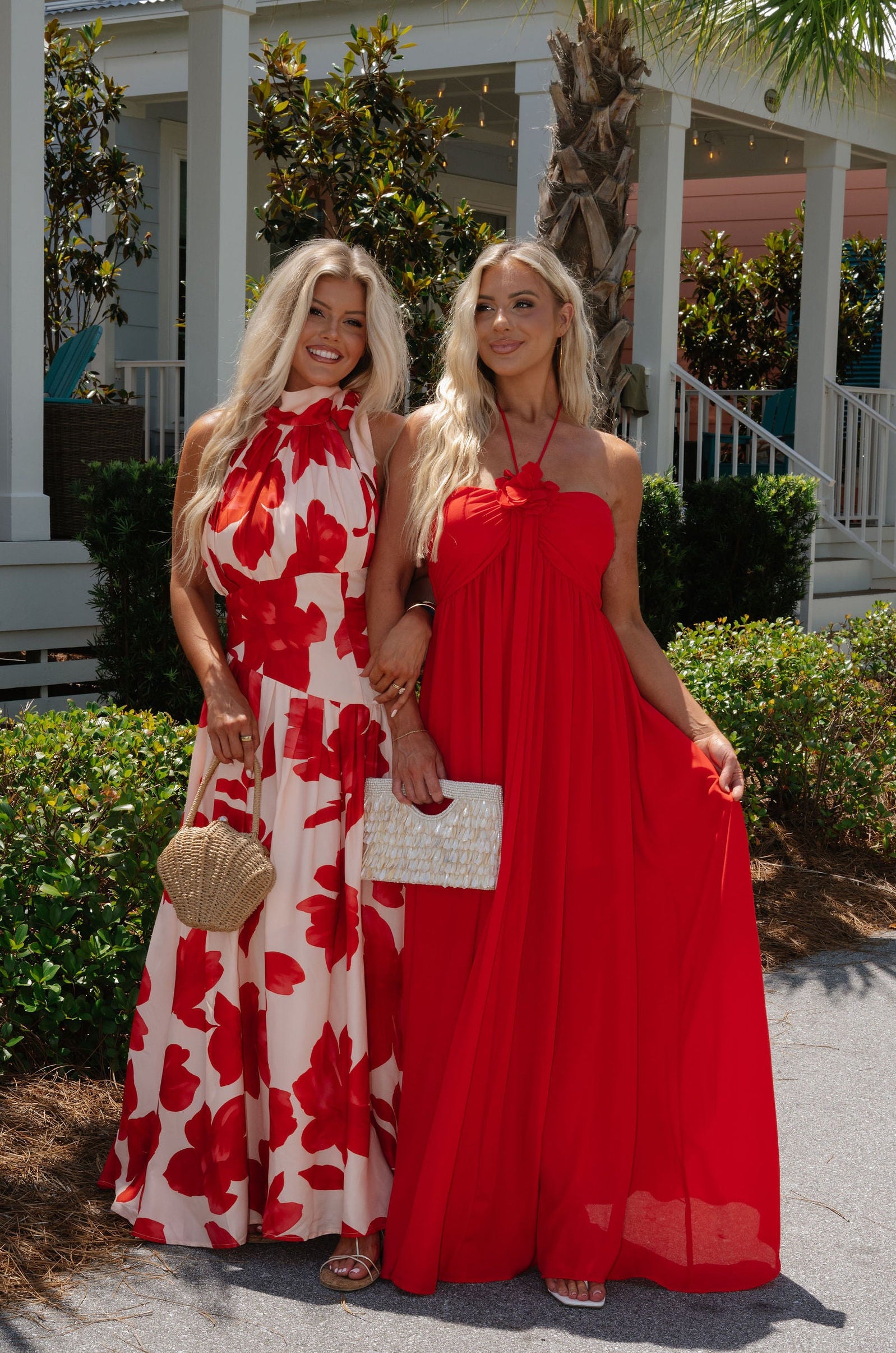 Gracelyn Floral Halter Maxi Dress-Pale Peach/Red Orange