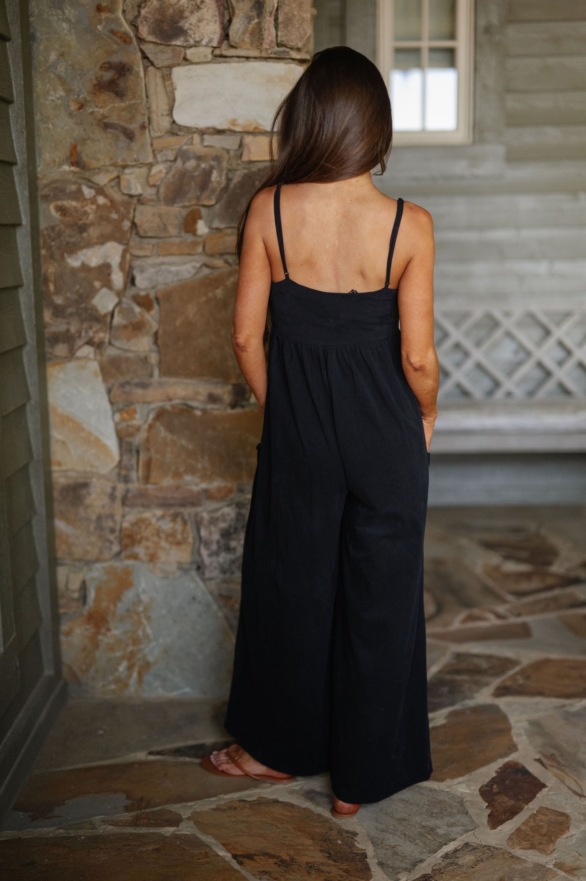 Strappy Empire Wide Leg Jumpsuit-Black