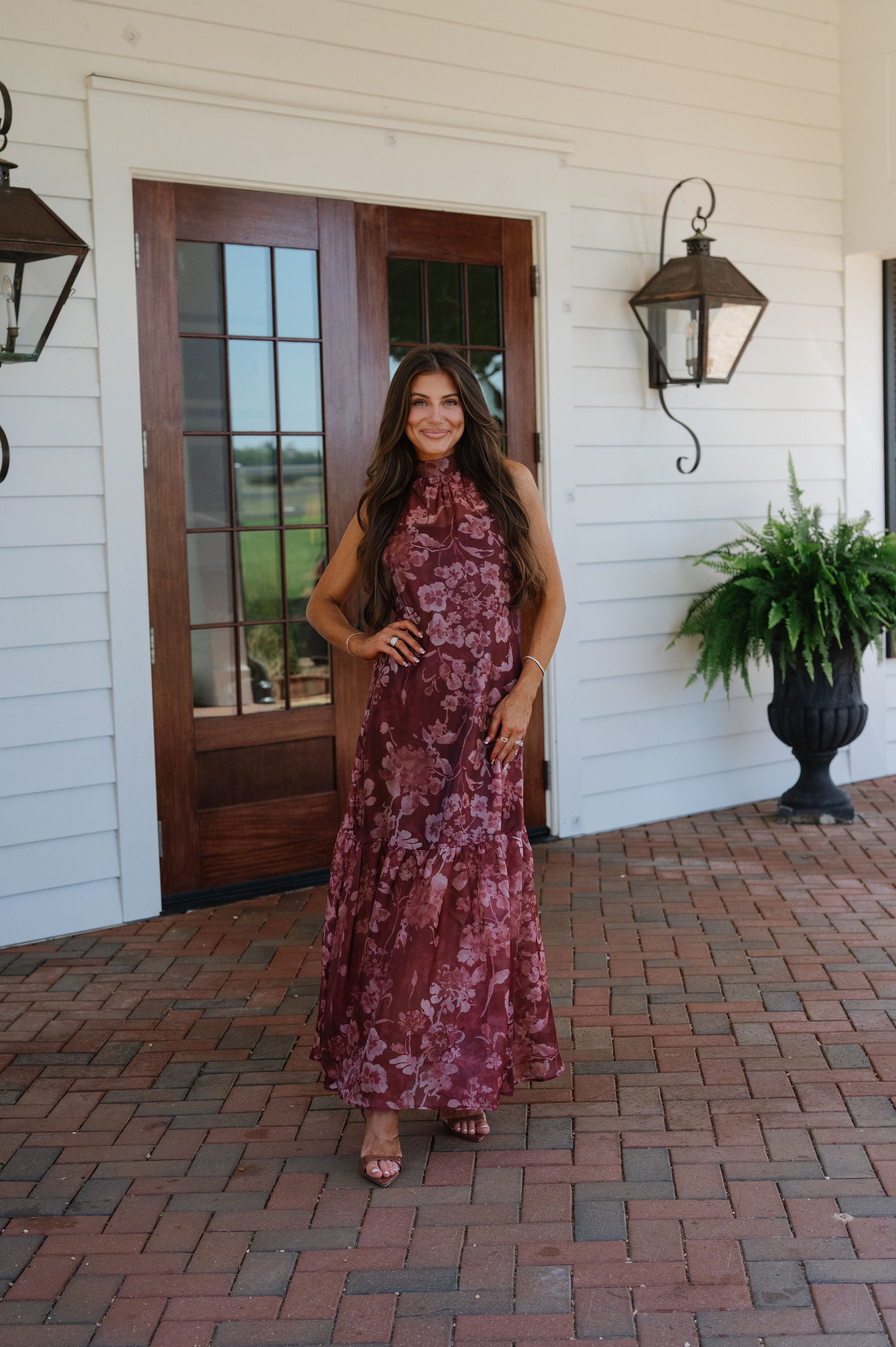 Margot Mock Neck Maxi Dress-Burnt Burgundy