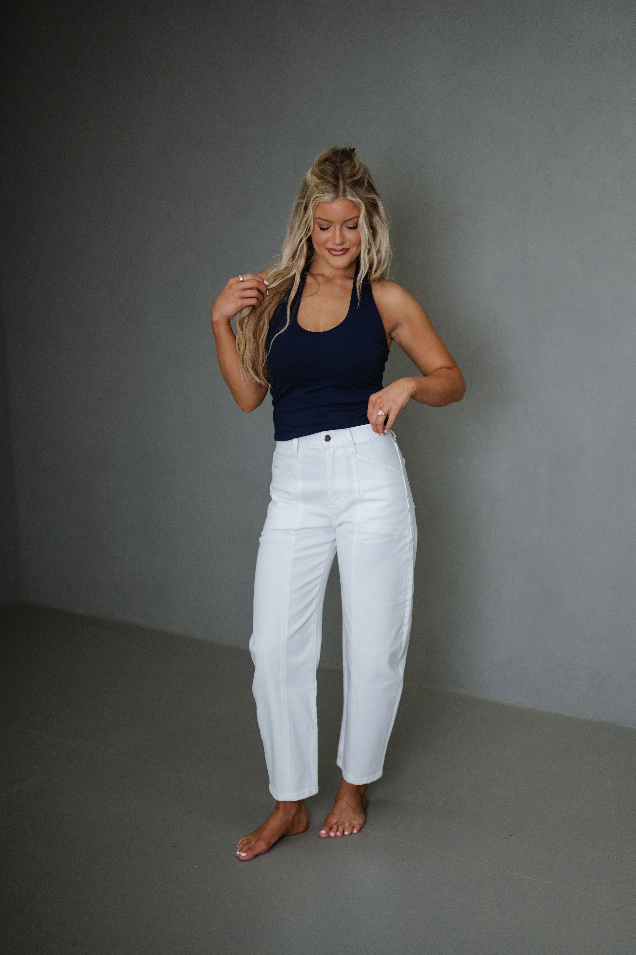 Double Lined Halter Neck Top-Navy