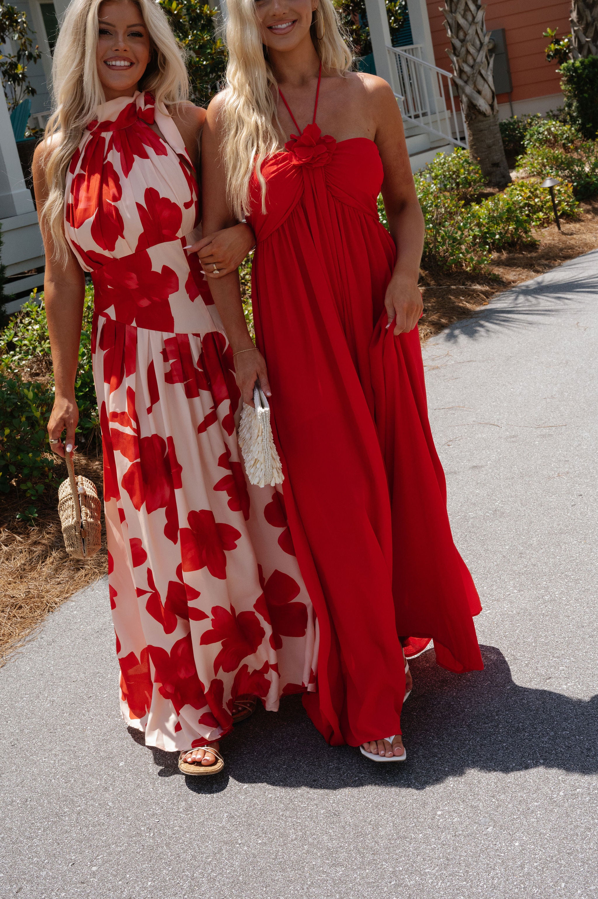 Gracelyn Floral Halter Maxi Dress-Pale Peach/Red Orange