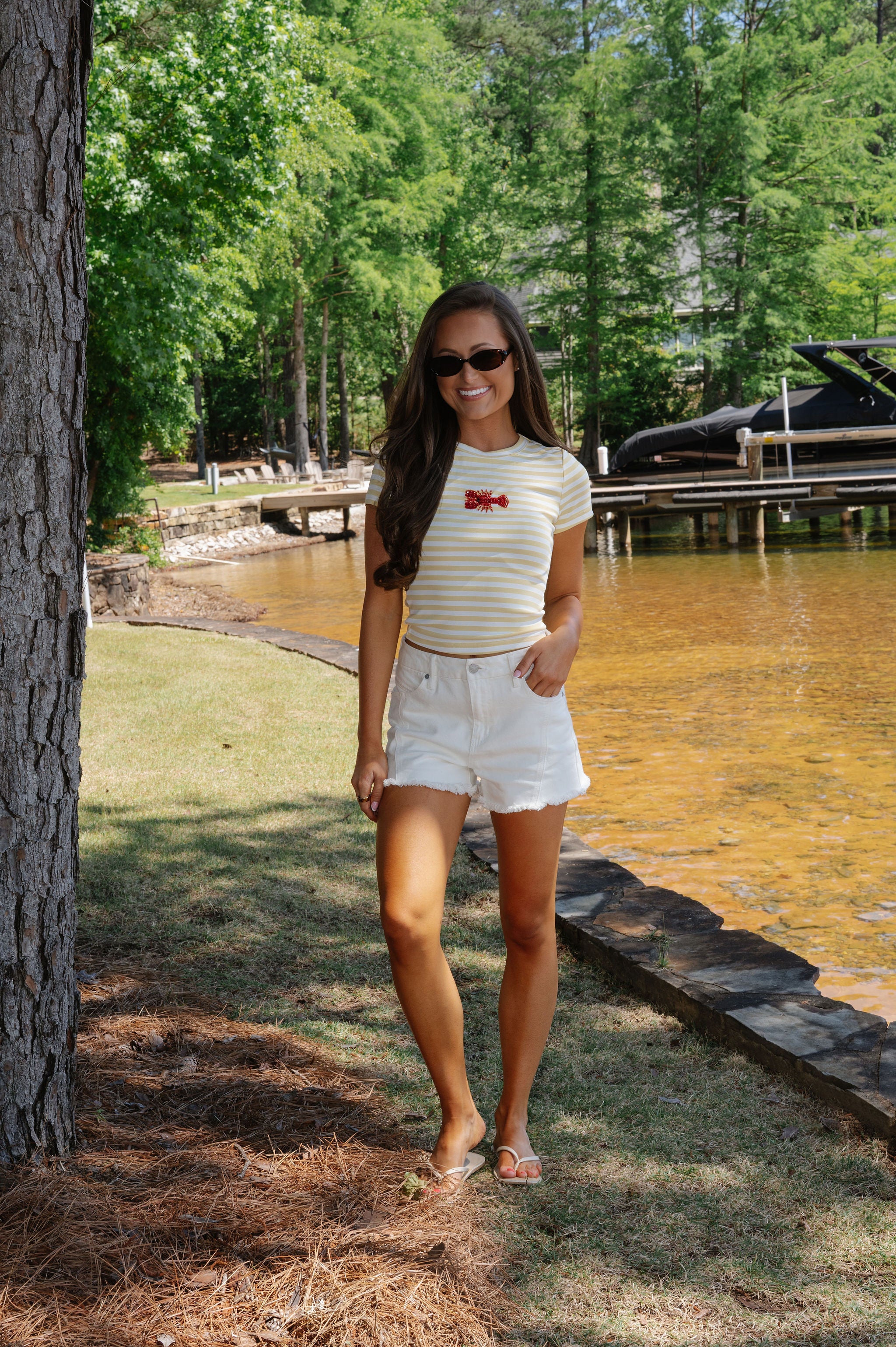 Zandra Lobster Beaded Tee-Yellow Multi