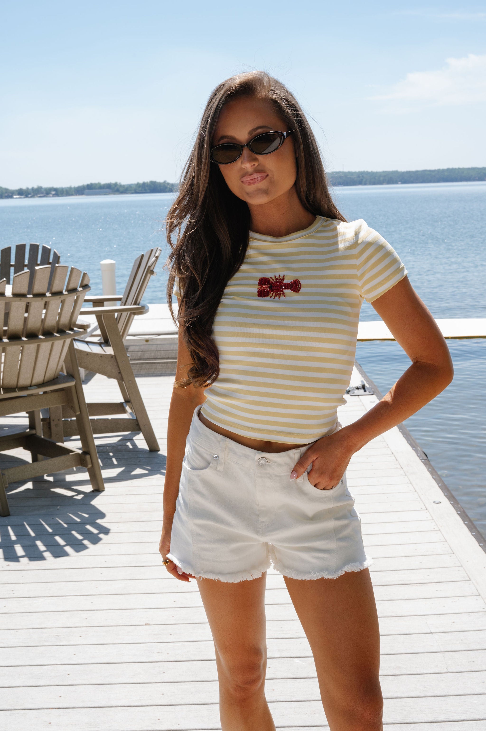 Zandra Lobster Beaded Tee-Yellow Multi