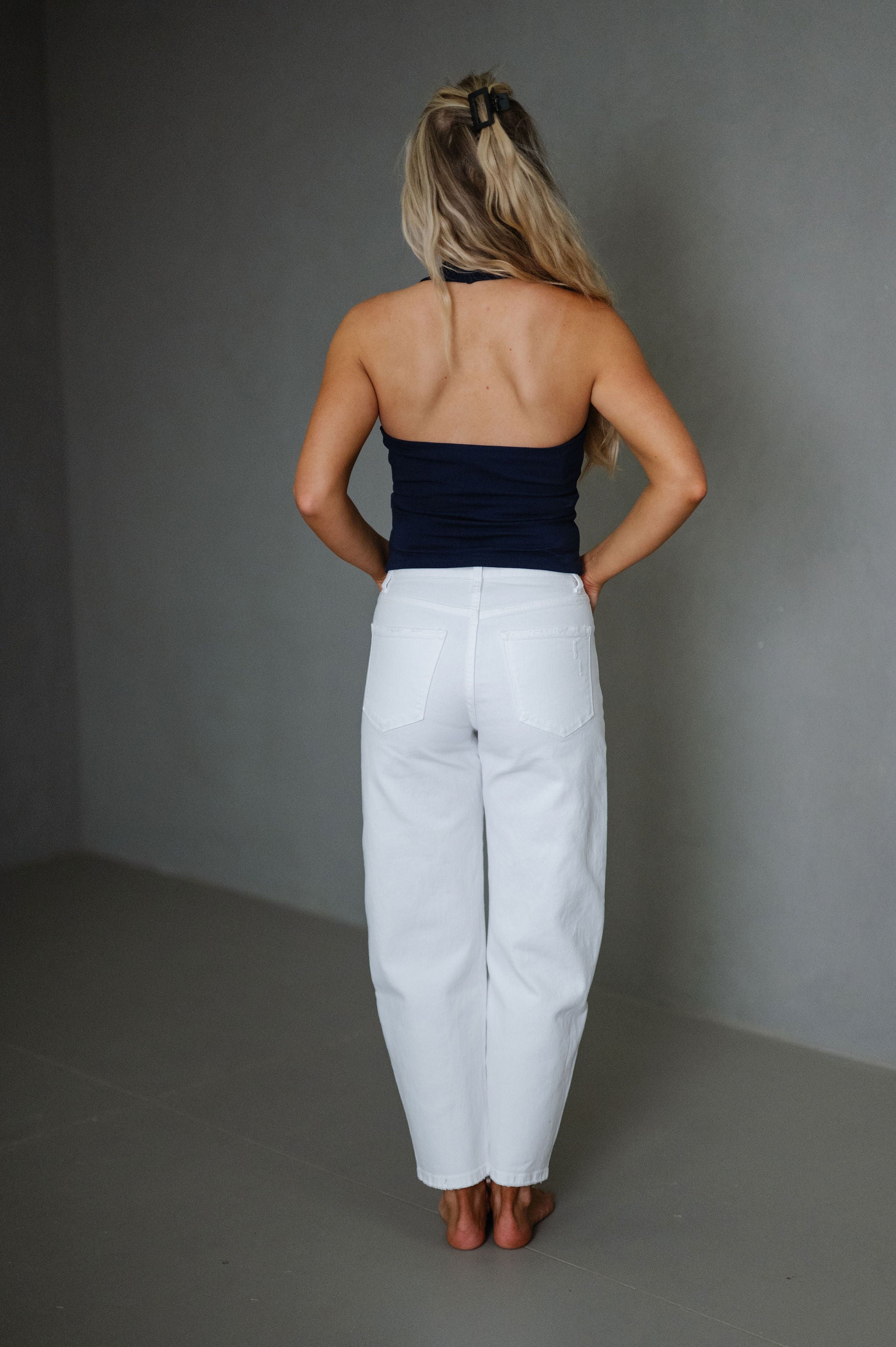 Double Lined Halter Neck Top-Navy