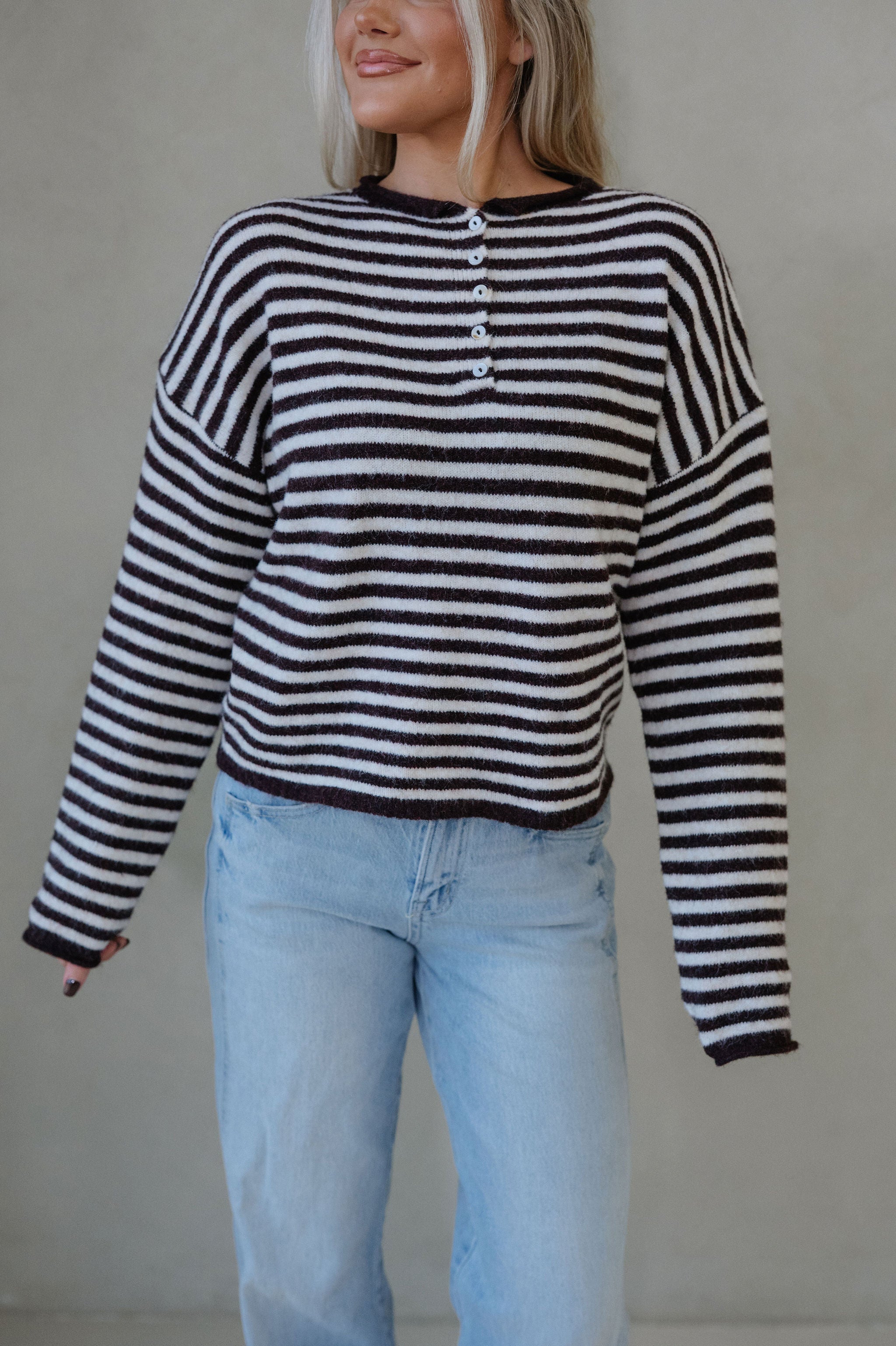 Baker Henley Sweater-Dark Wine