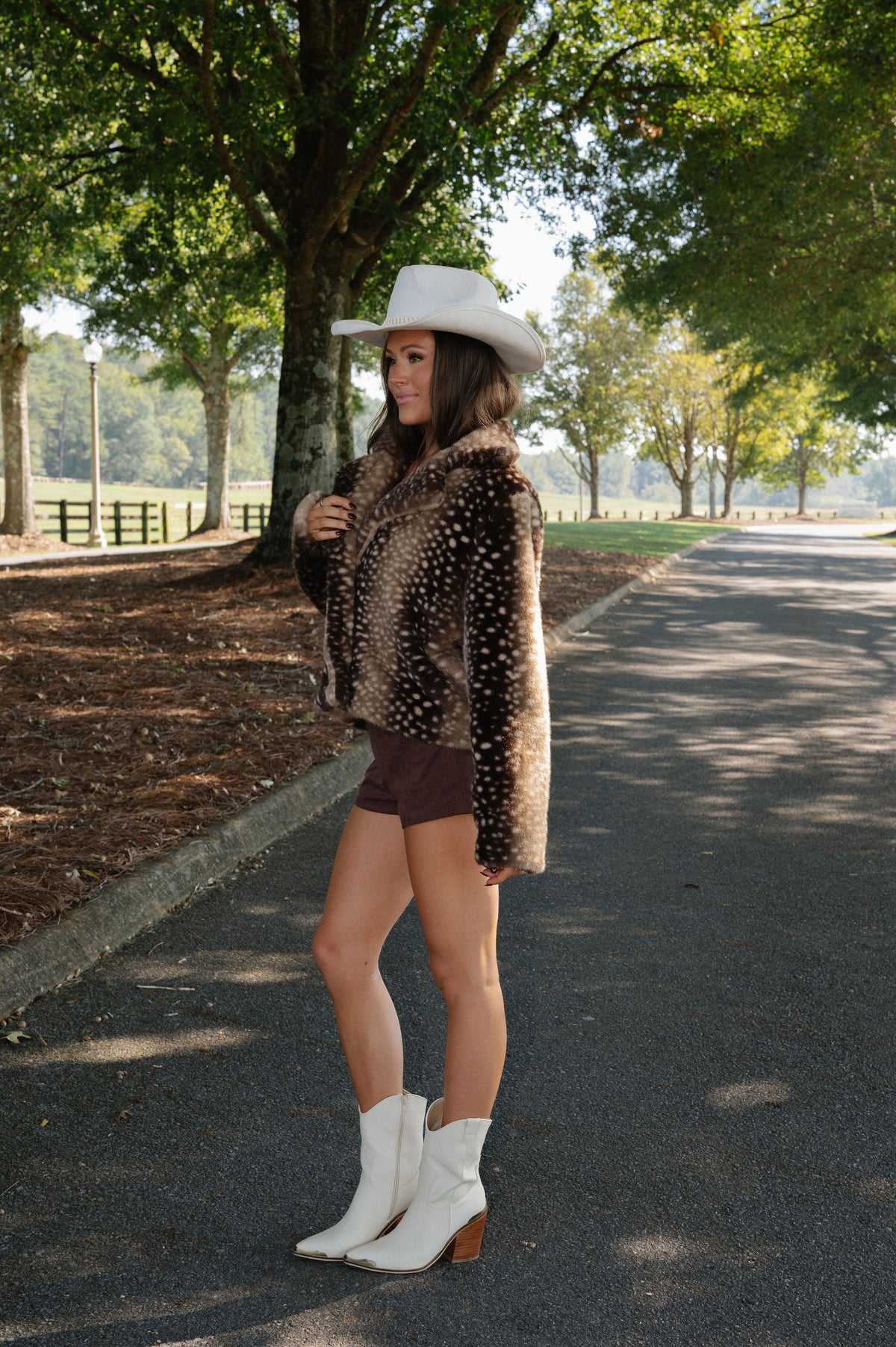 Fawn Print Faux Fur Jacket-Brown