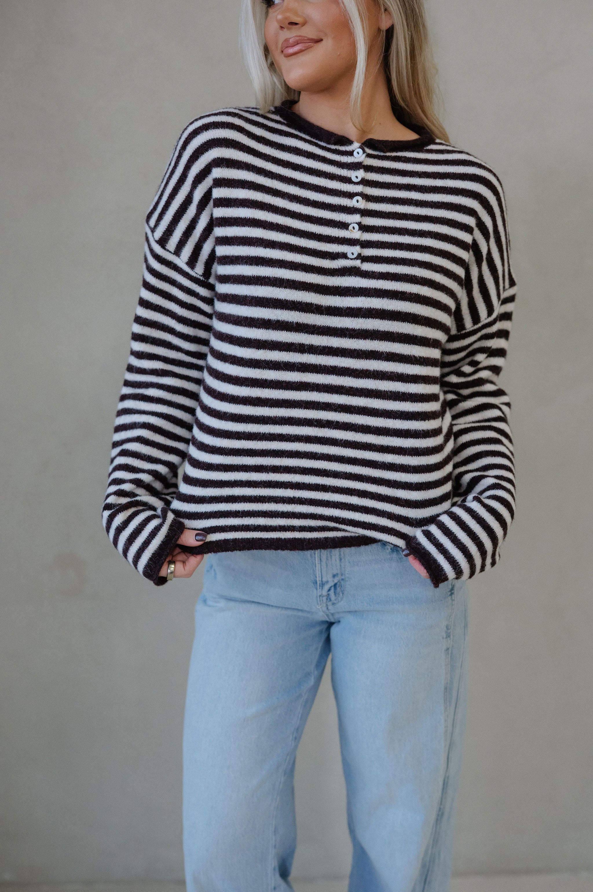 Baker Henley Sweater-Dark Wine