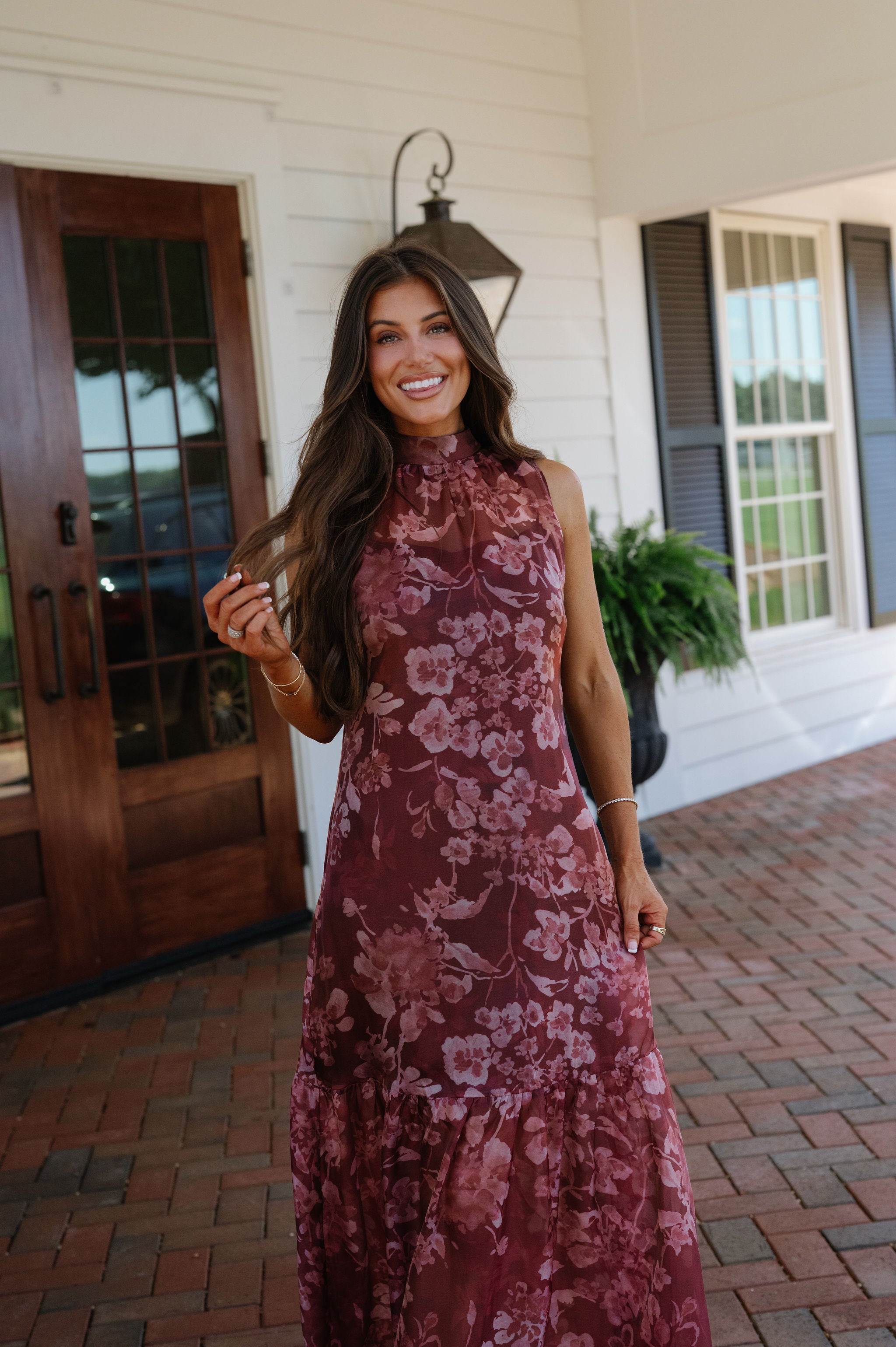 Margot Mock Neck Maxi Dress-Burnt Burgundy