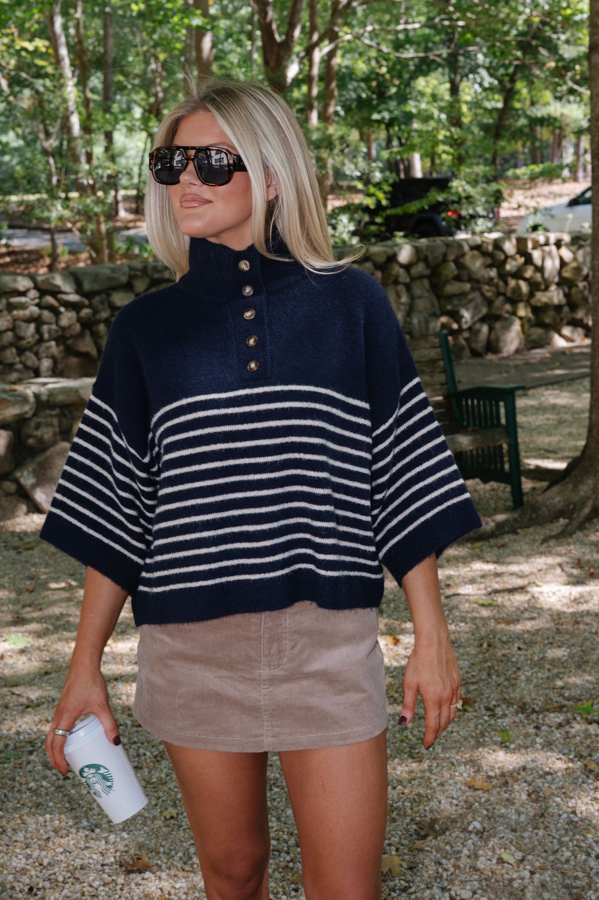 Palmer Striped Collared Sweater-Navy