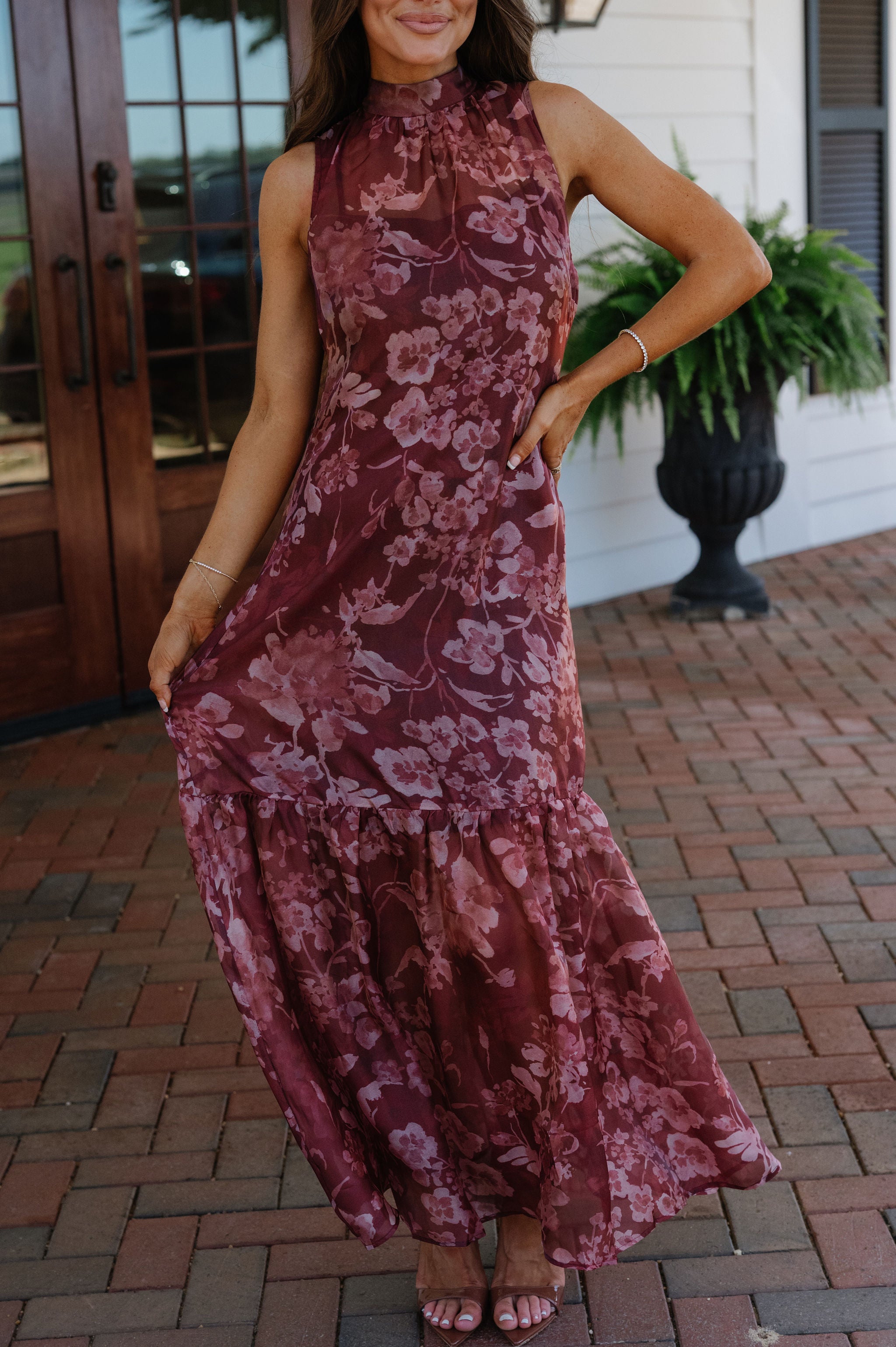 Margot Mock Neck Maxi Dress-Burnt Burgundy