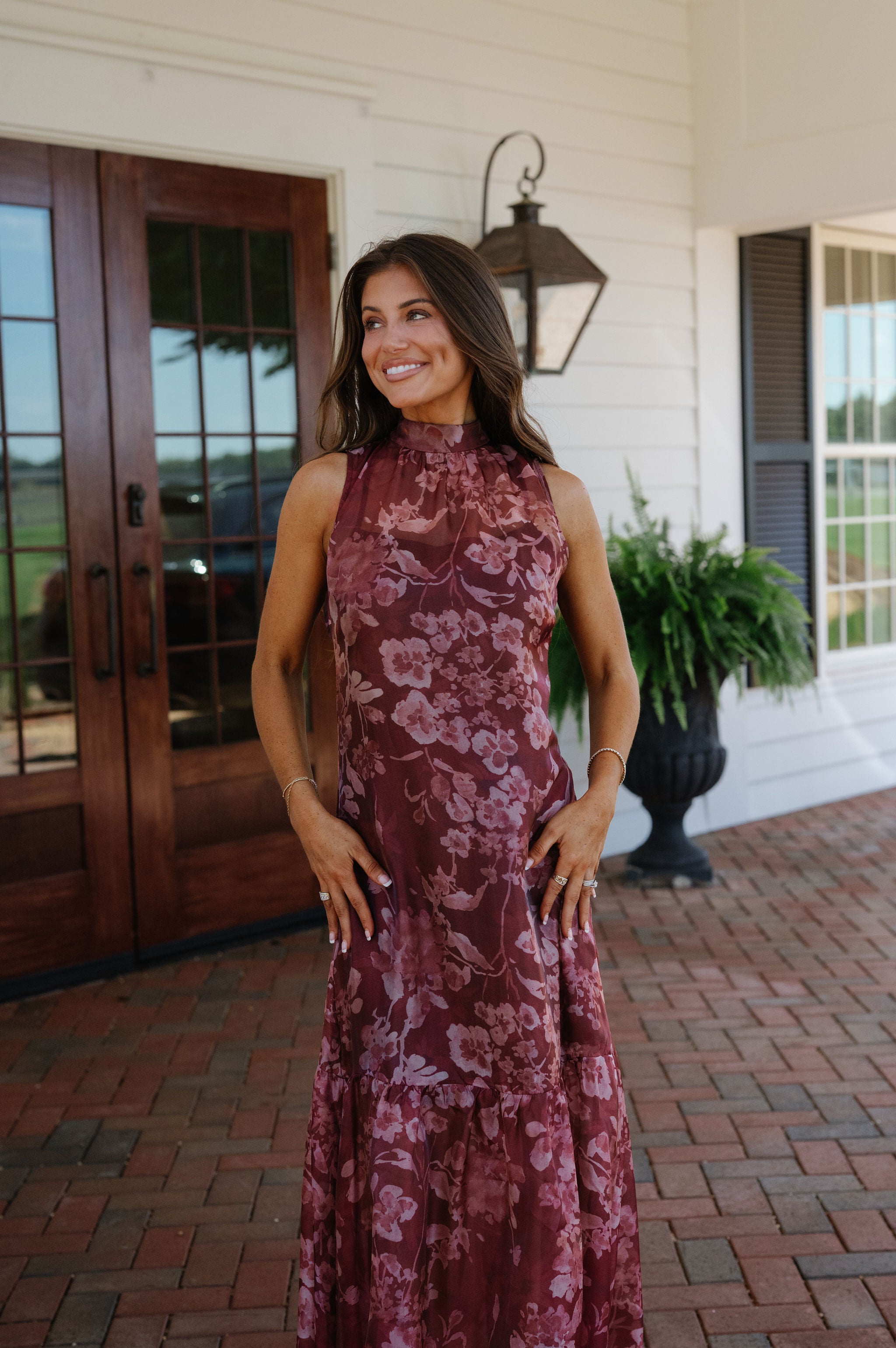 Margot Mock Neck Maxi Dress-Burnt Burgundy