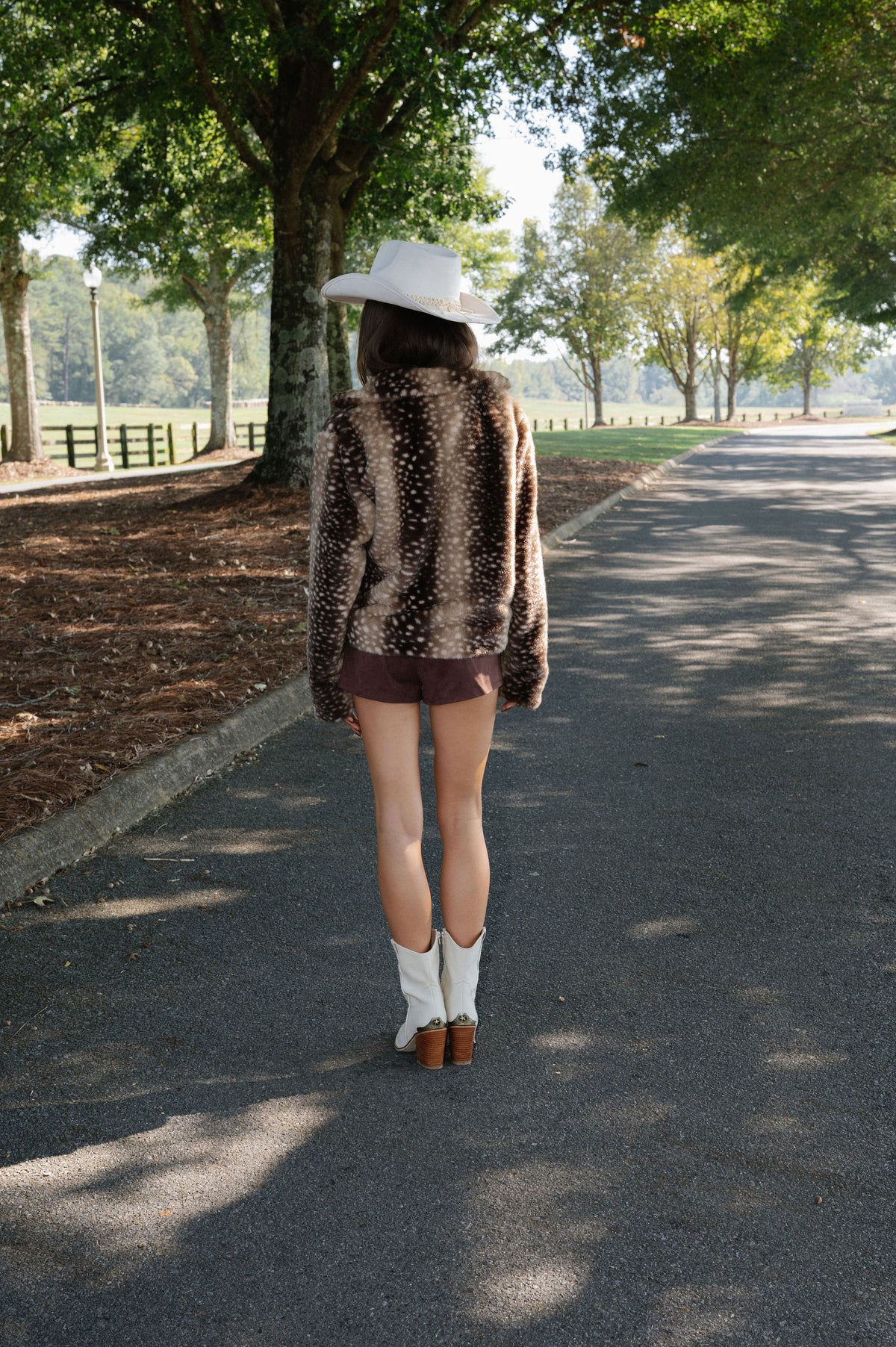 Fawn Print Faux Fur Jacket-Brown