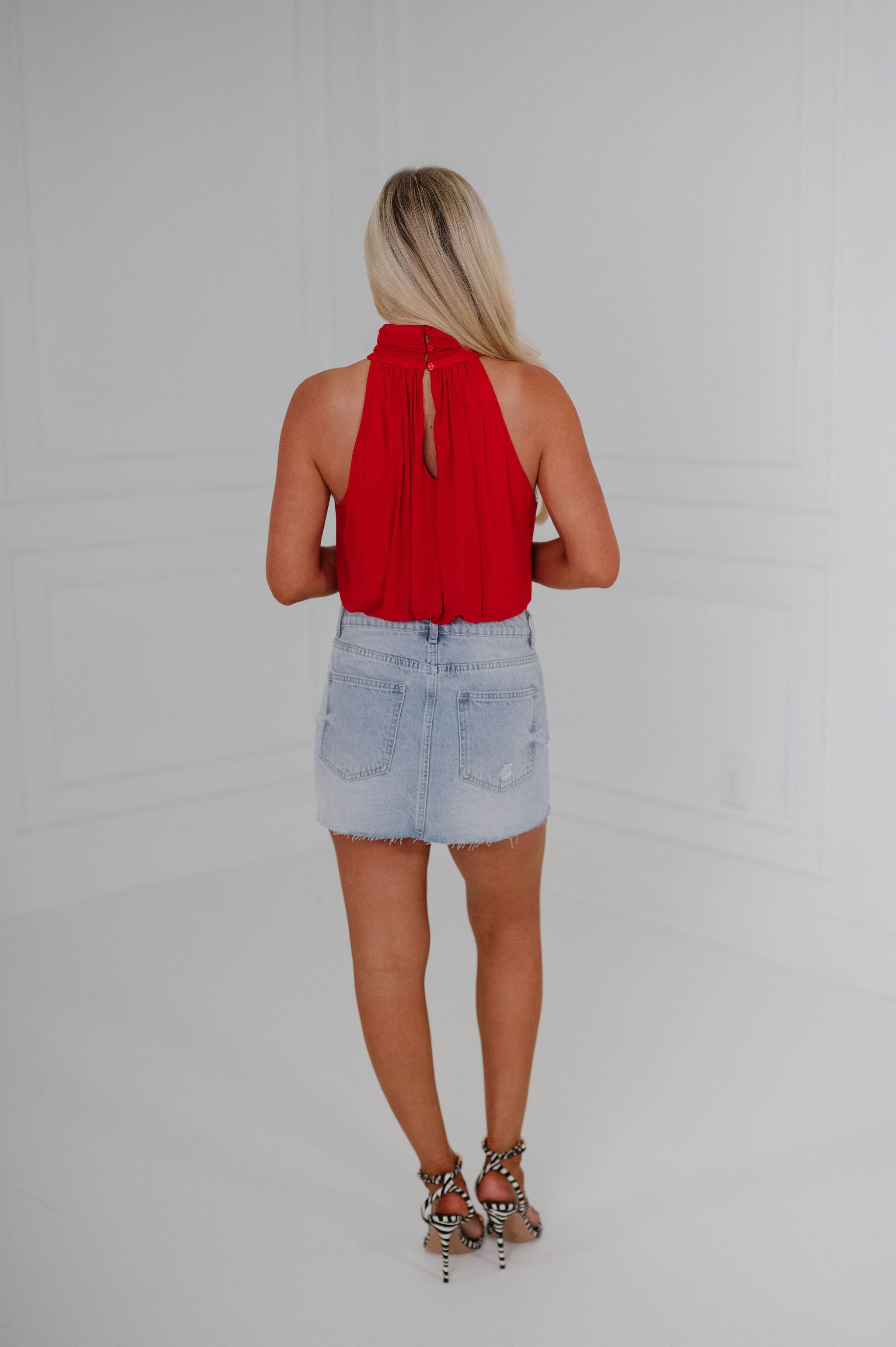 Claire Mockneck Bodysuit-Red