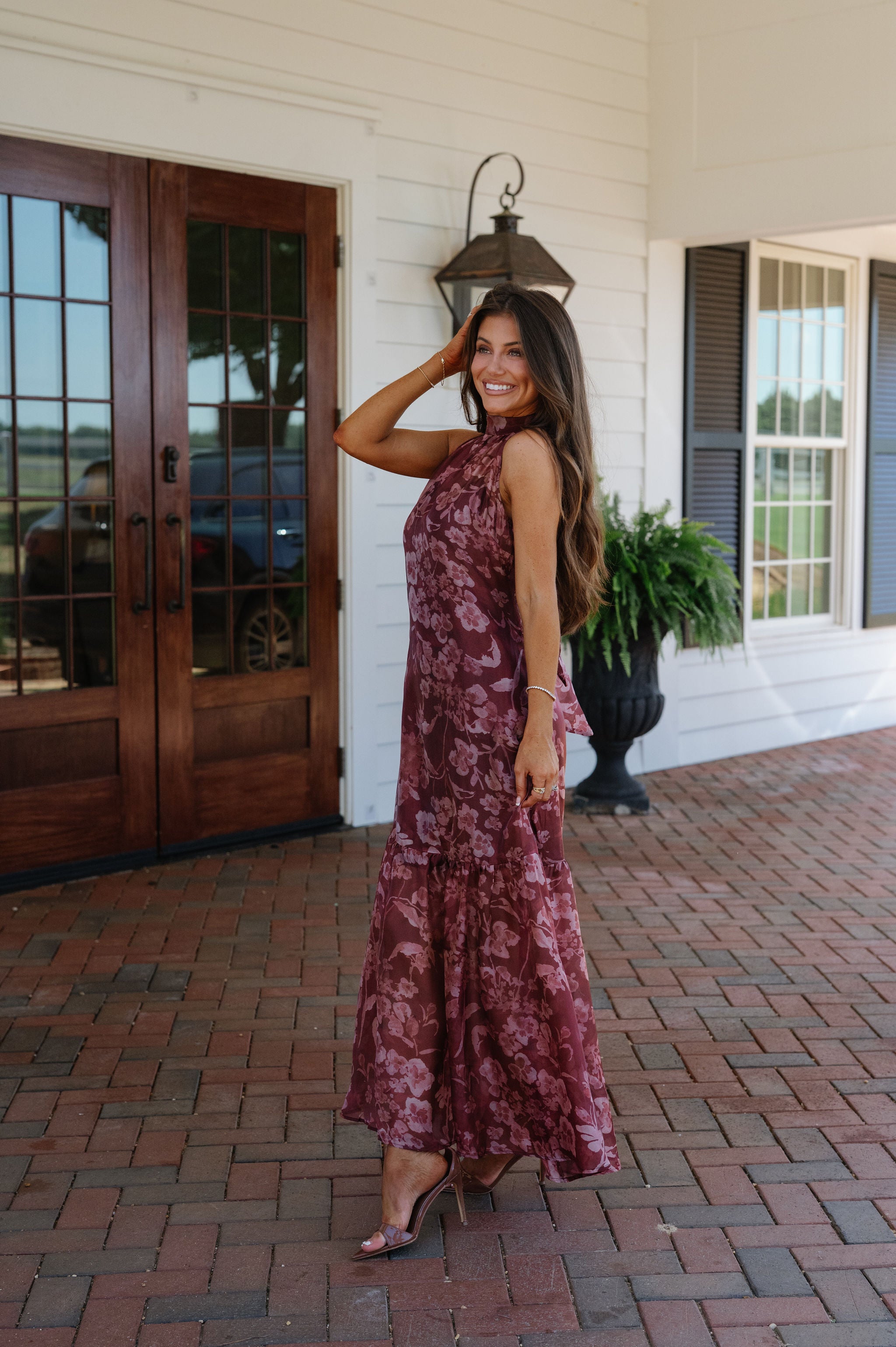 Margot Mock Neck Maxi Dress-Burnt Burgundy