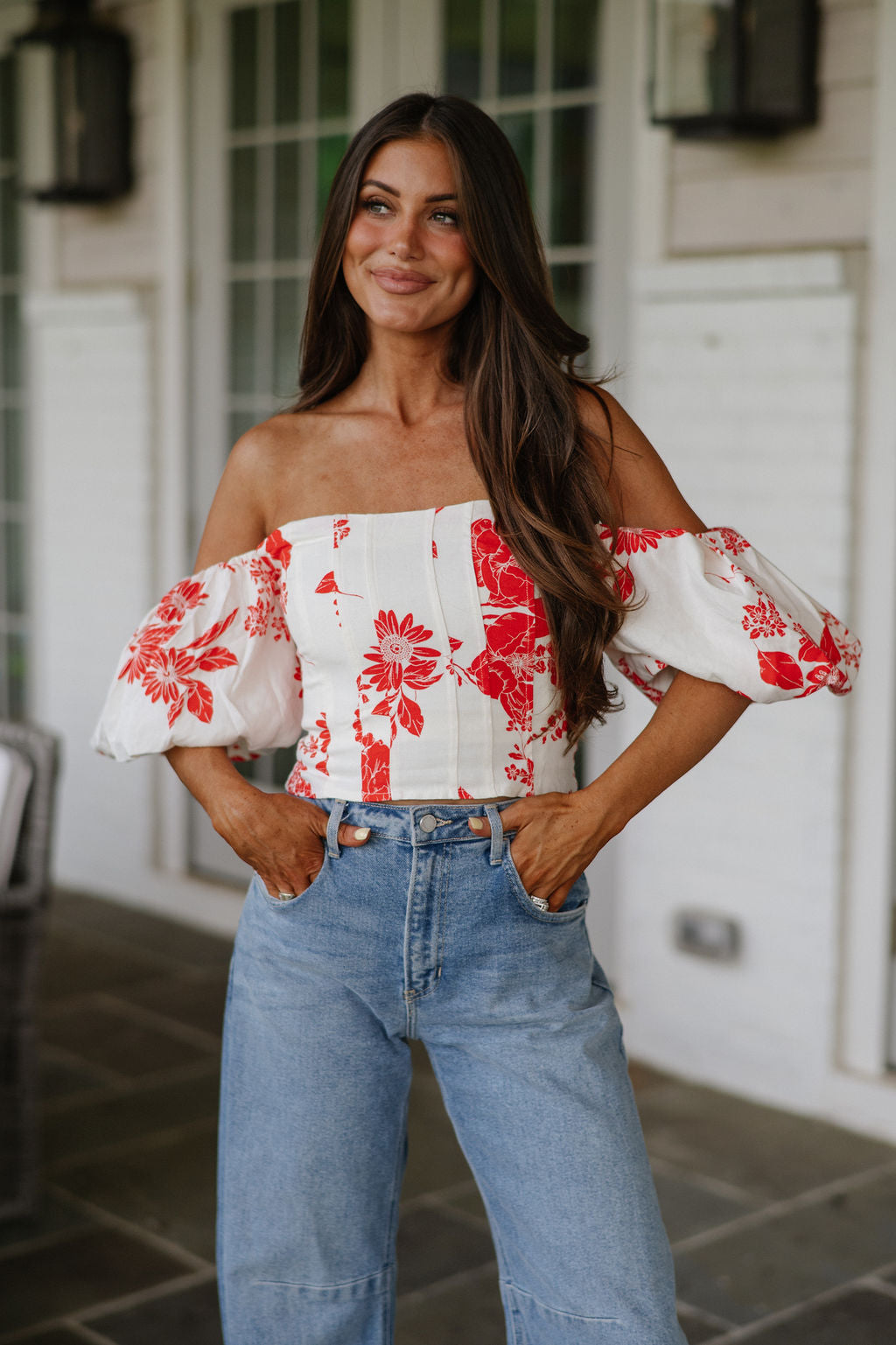 Lee Floral Top-Red/Off White