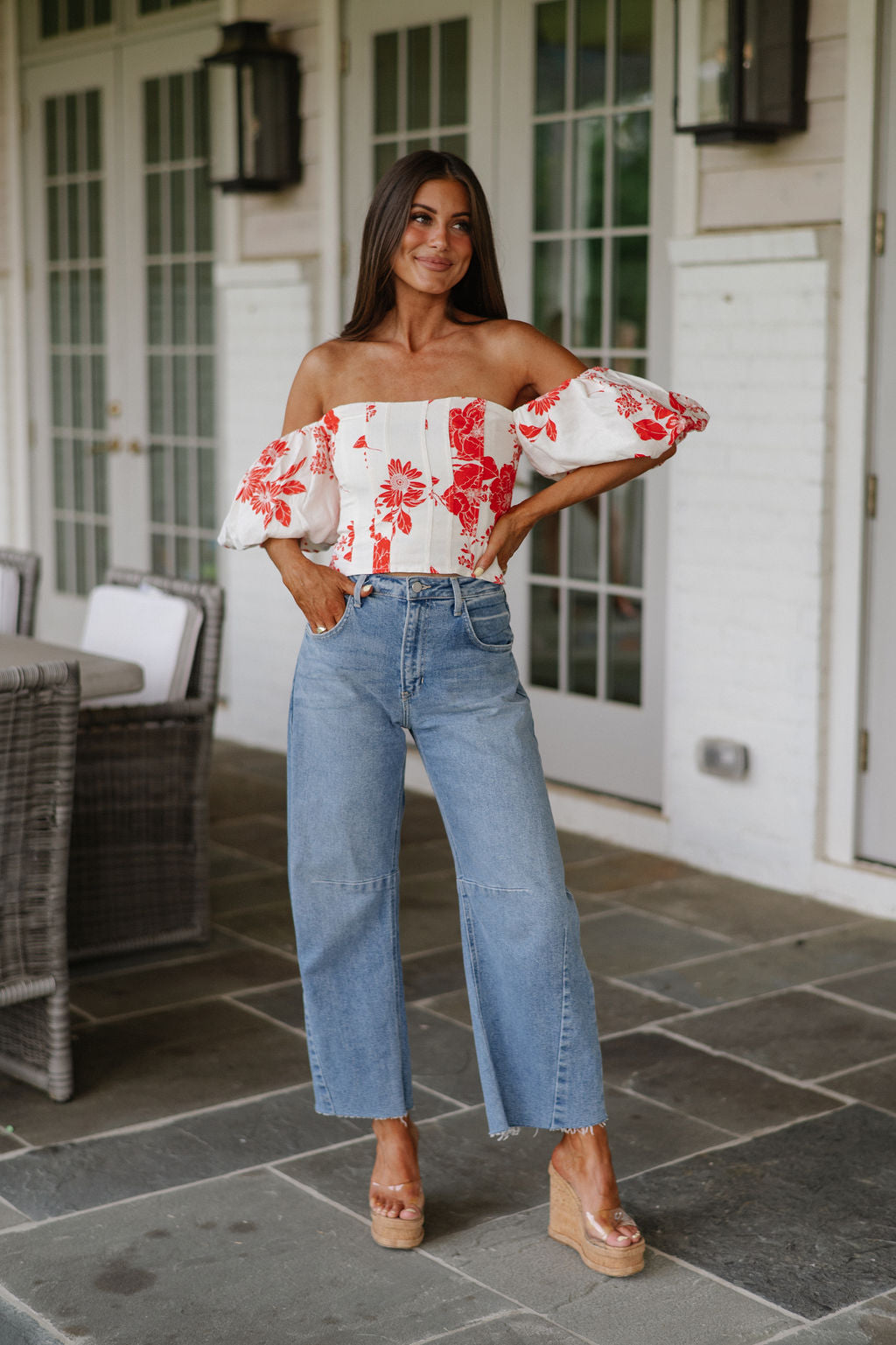 Lee Floral Top-Red/Off White