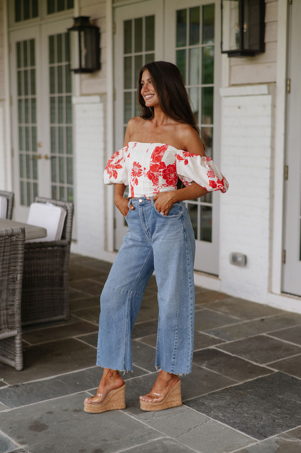 Lee Floral Top-Red/Off White