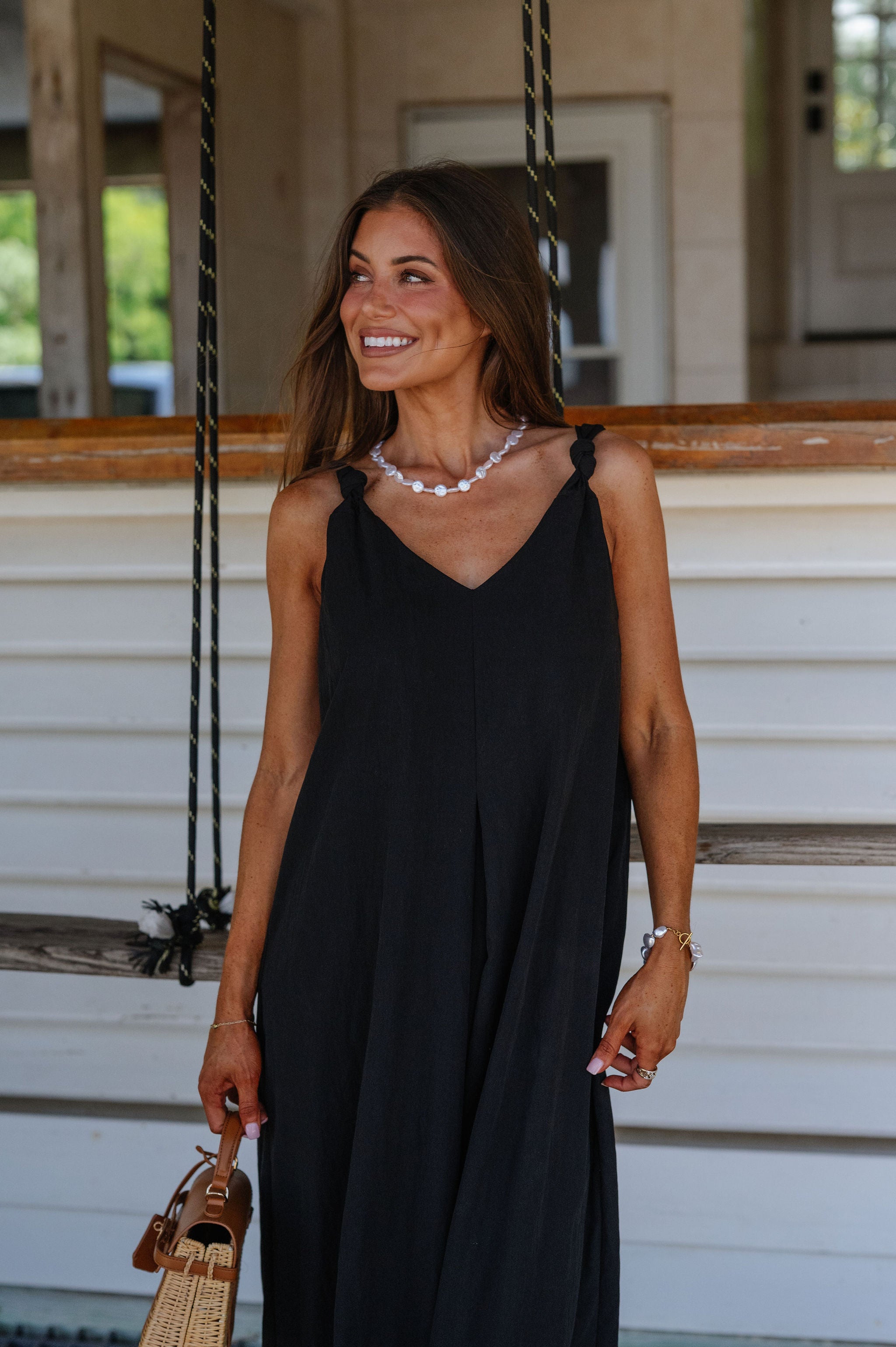 Effortless Knot-Strap Dress-Black