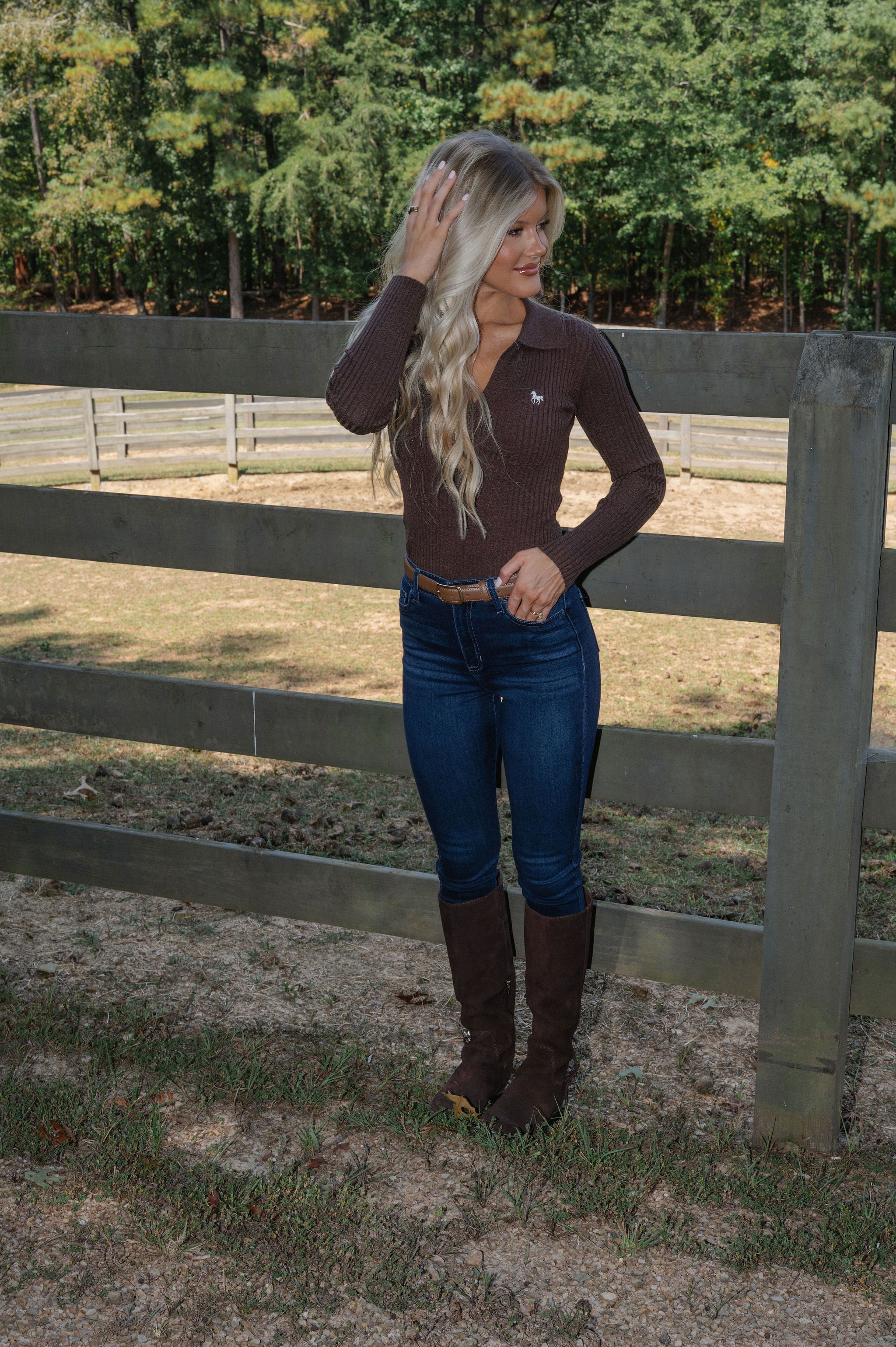 Horse Embroidered Polo-Brown