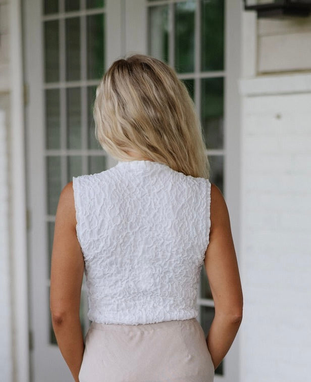 Mock Neck Wrinkled Top-White