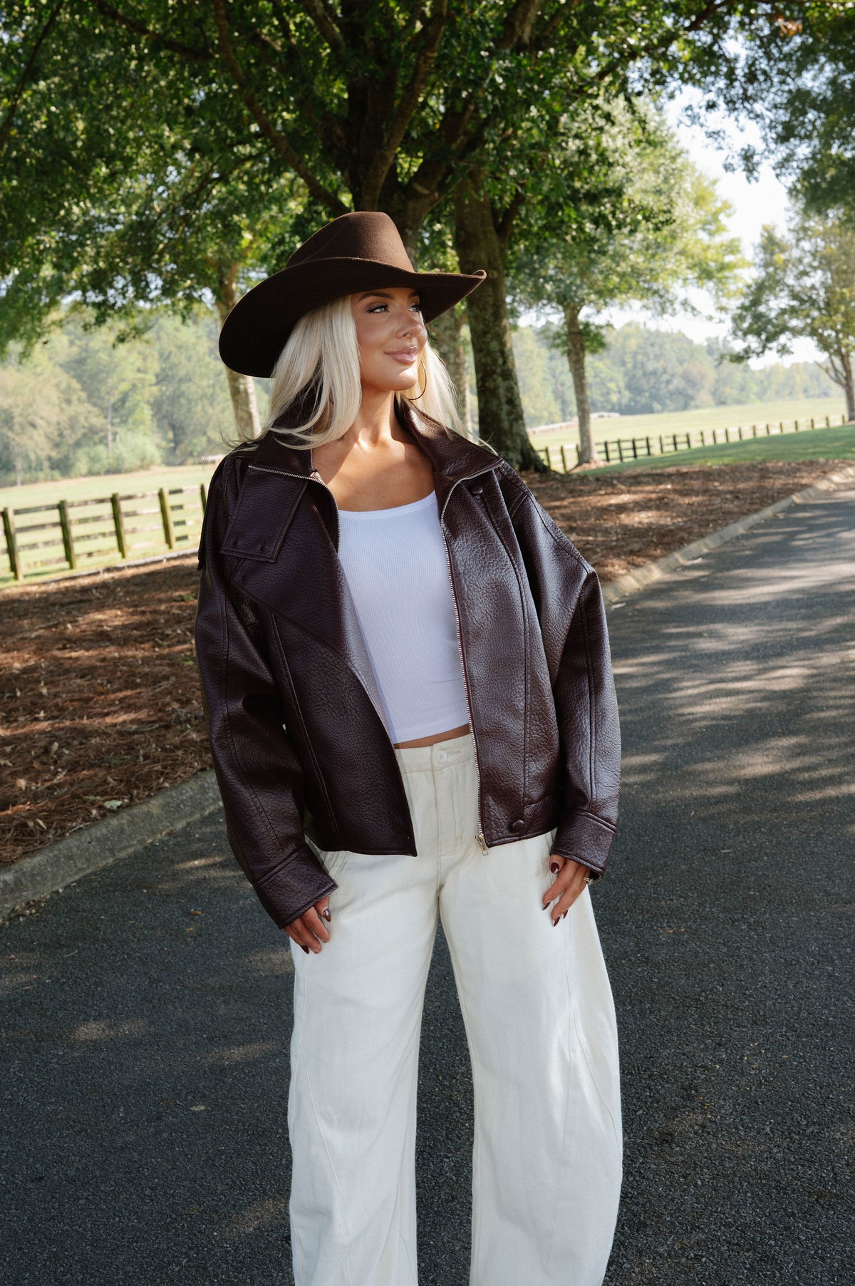 Faux Leather Funnel Neck Oversized Jacket-Burgundy