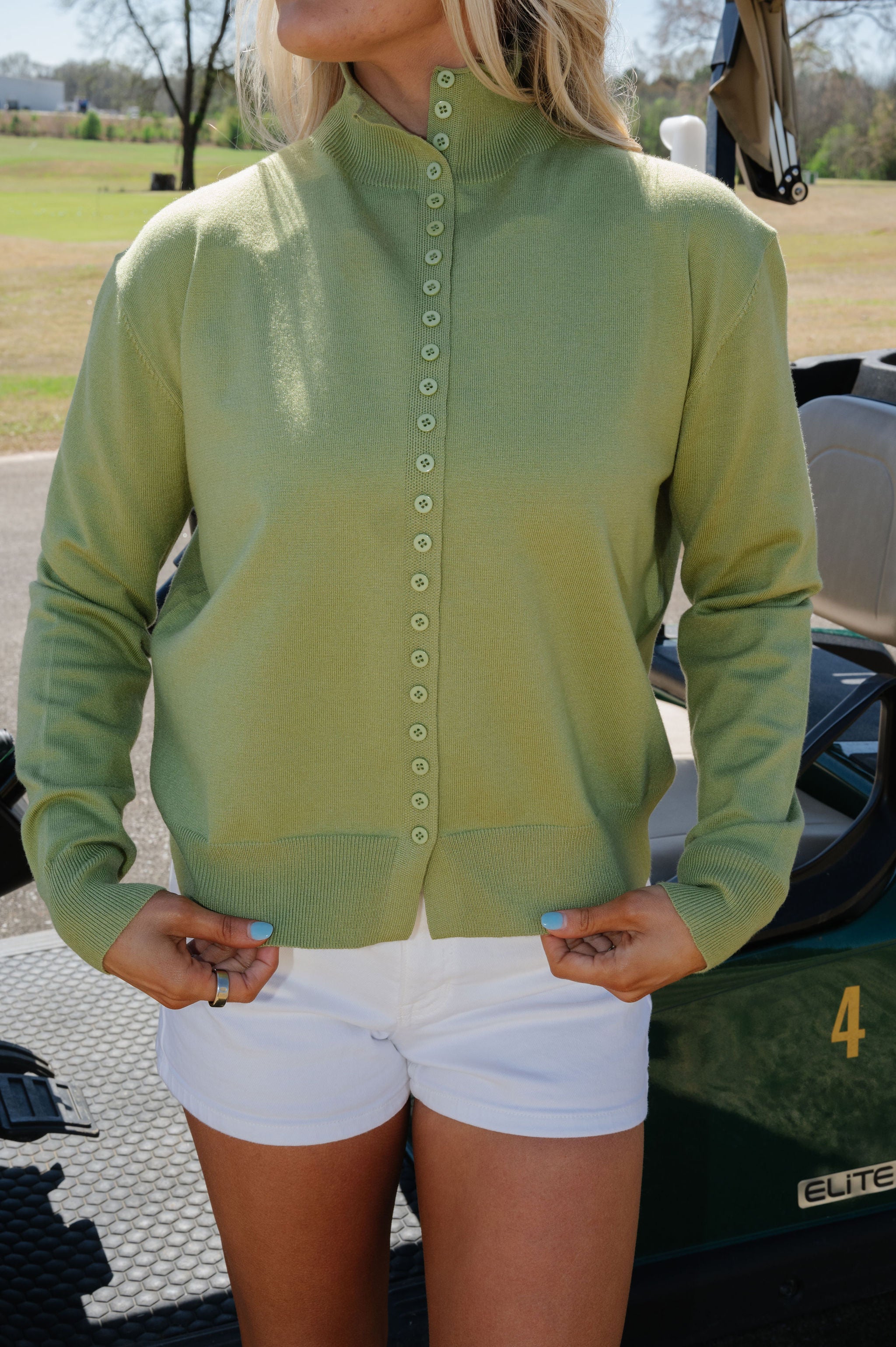 Frankie Mock Neck Cardigan-Matcha