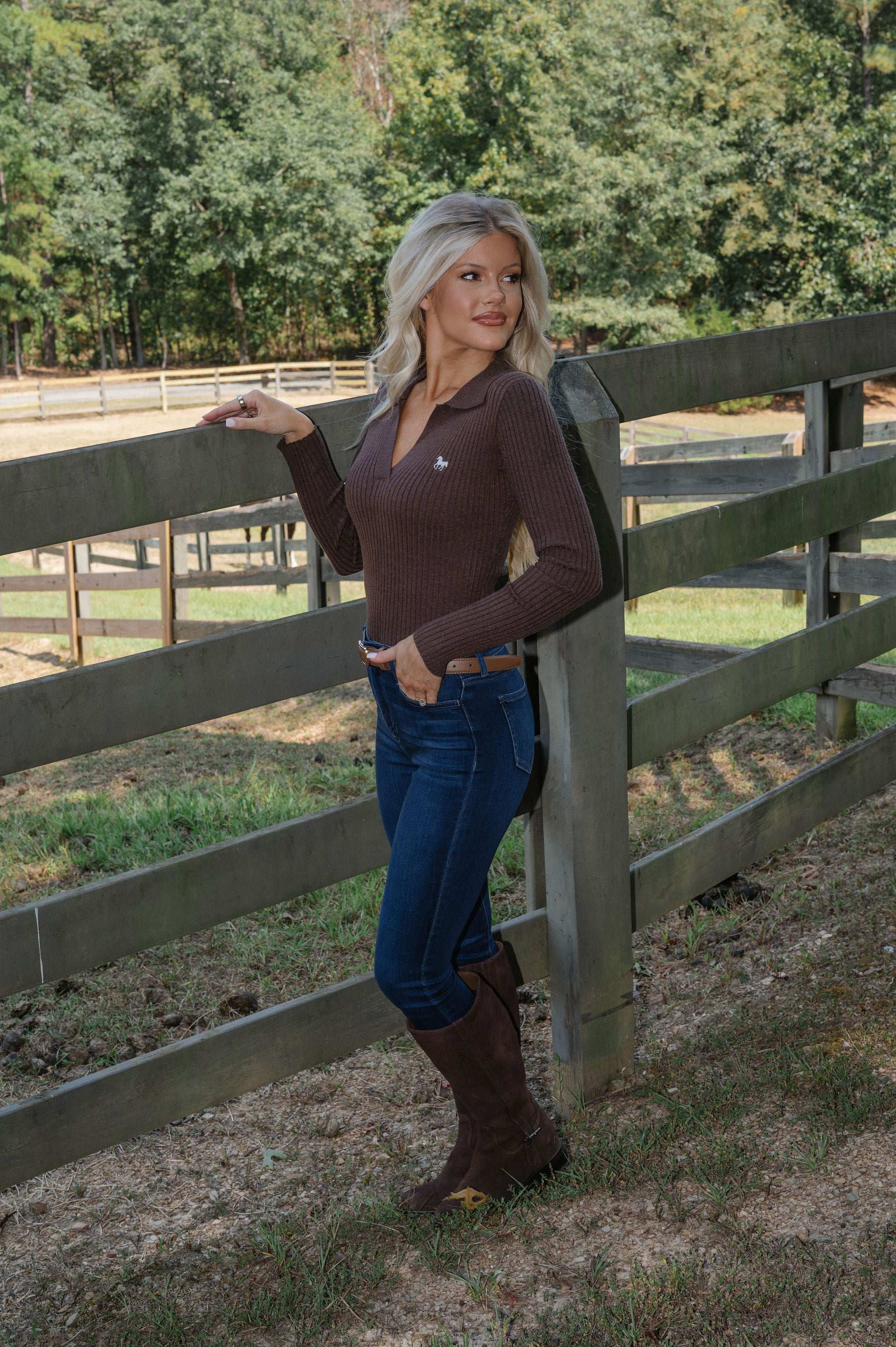 Horse Embroidered Polo-Brown