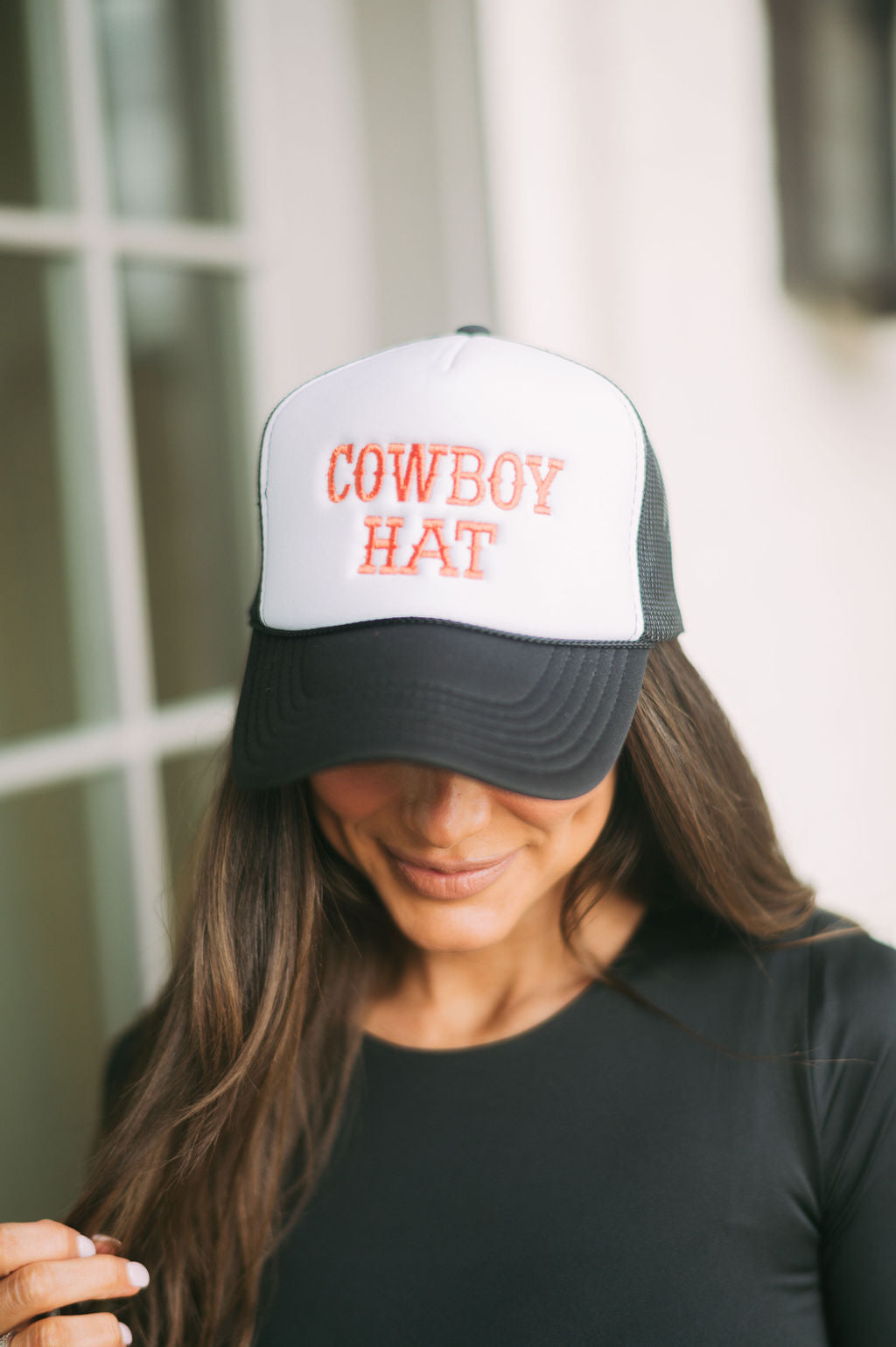 "Cowboy" Trucker Hat- Black/White