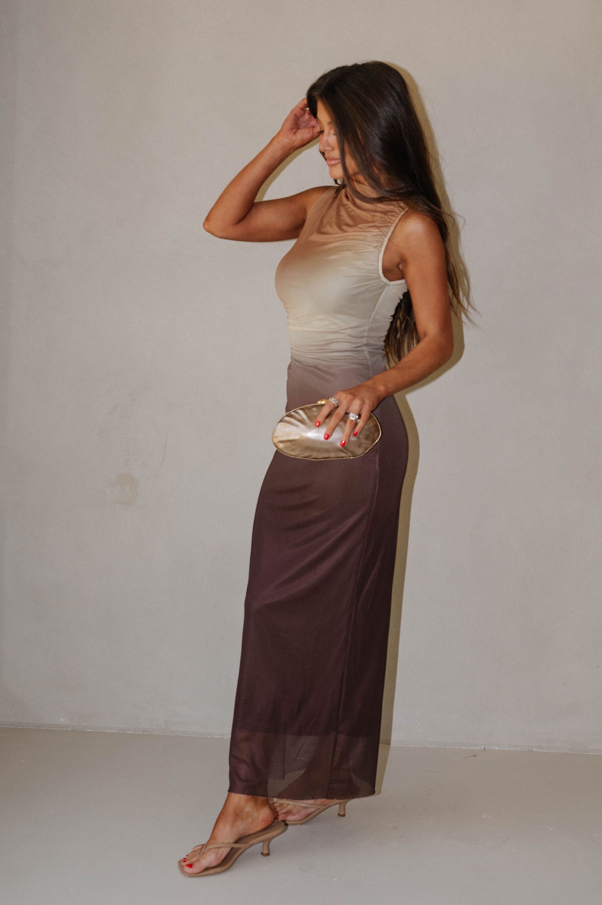 Chic Ombre Sleeveless Long Dress-Brown Multi