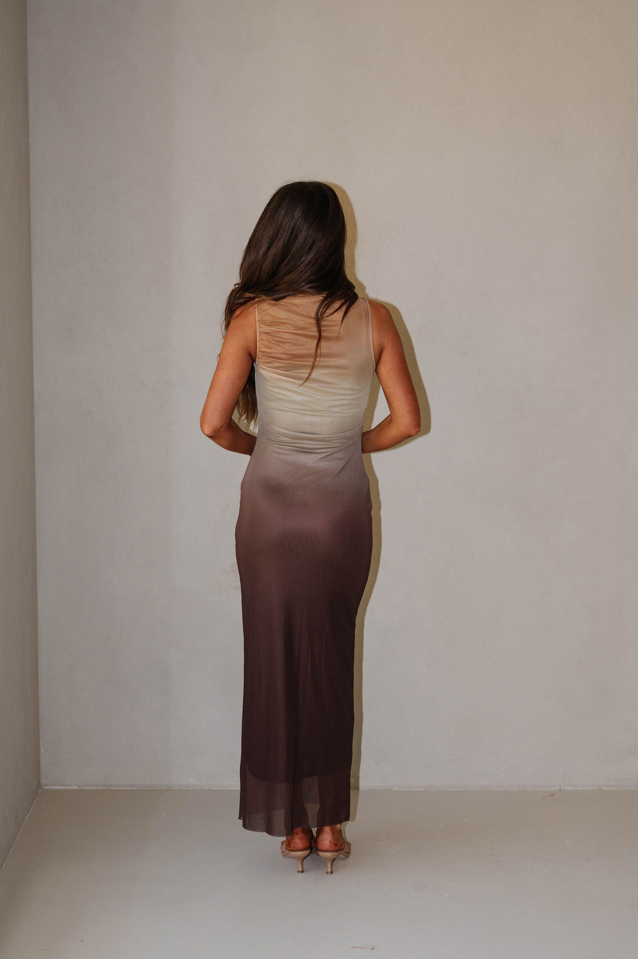 Chic Ombre Sleeveless Long Dress-Brown Multi
