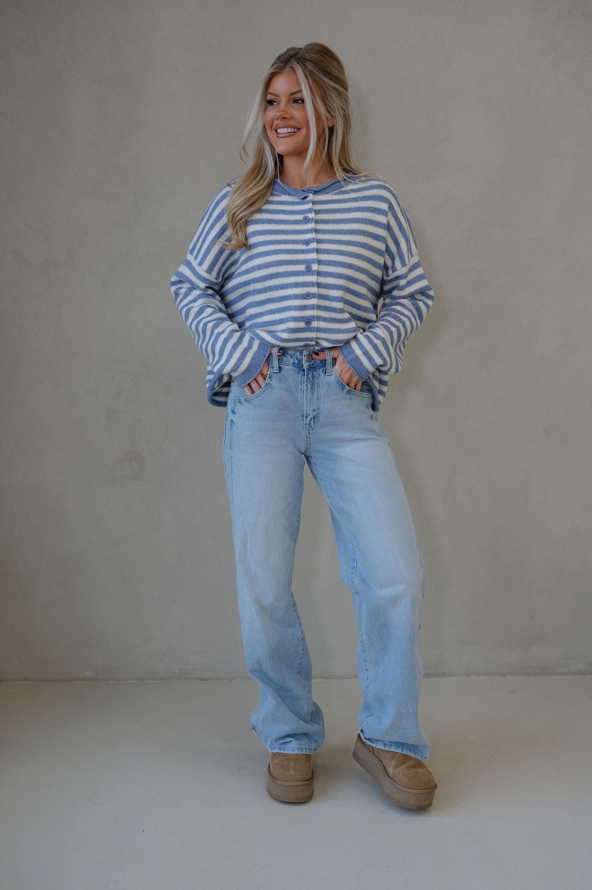 Kelsey Cardigan-Blue/Ivory