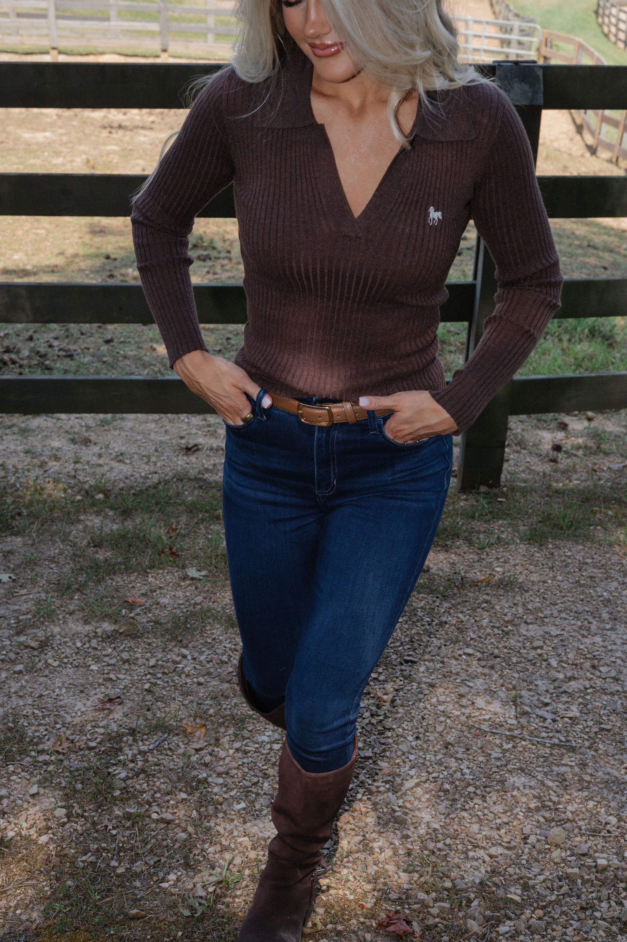 Horse Embroidered Polo-Brown
