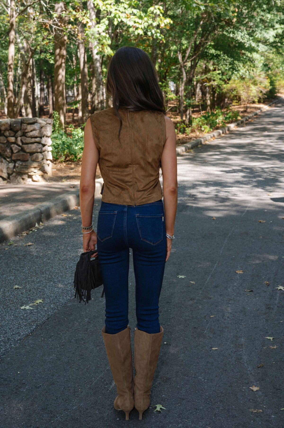 Brown Faux Suede Cowl Neck Top