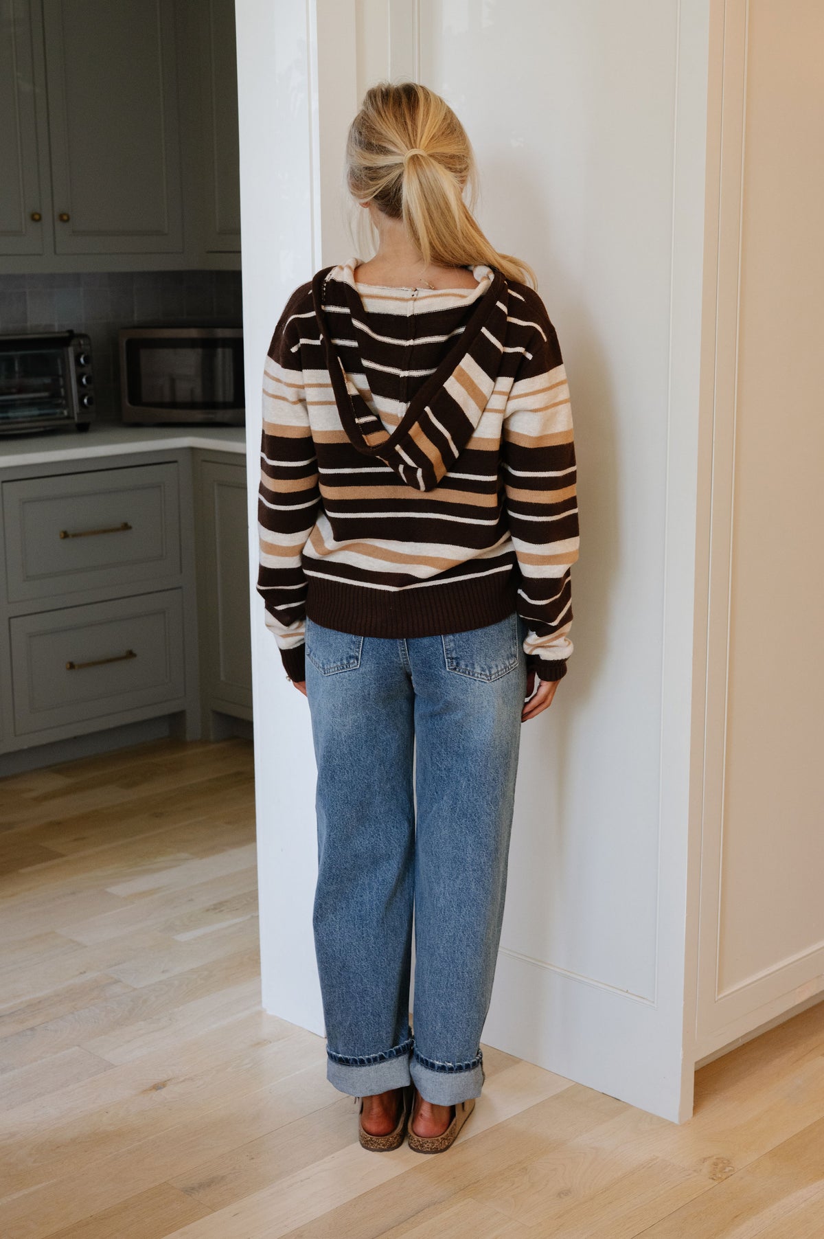 Arie Striped Cardigan-Espresso/Beige