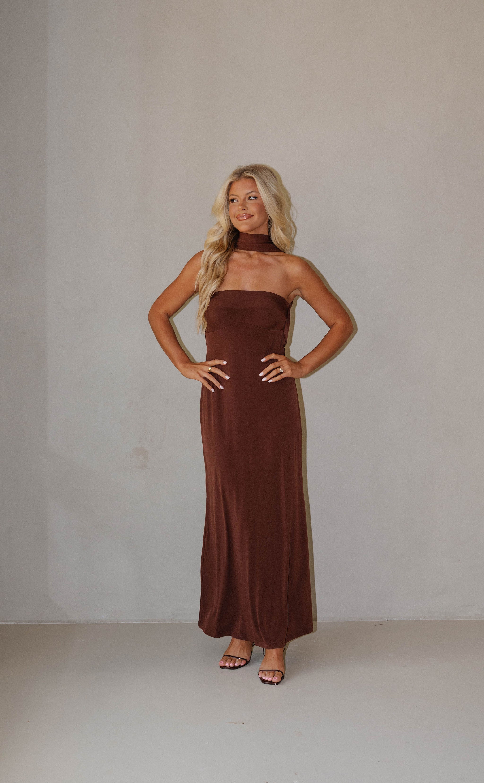 Reverse Halter Maxi Dress-Chocolate