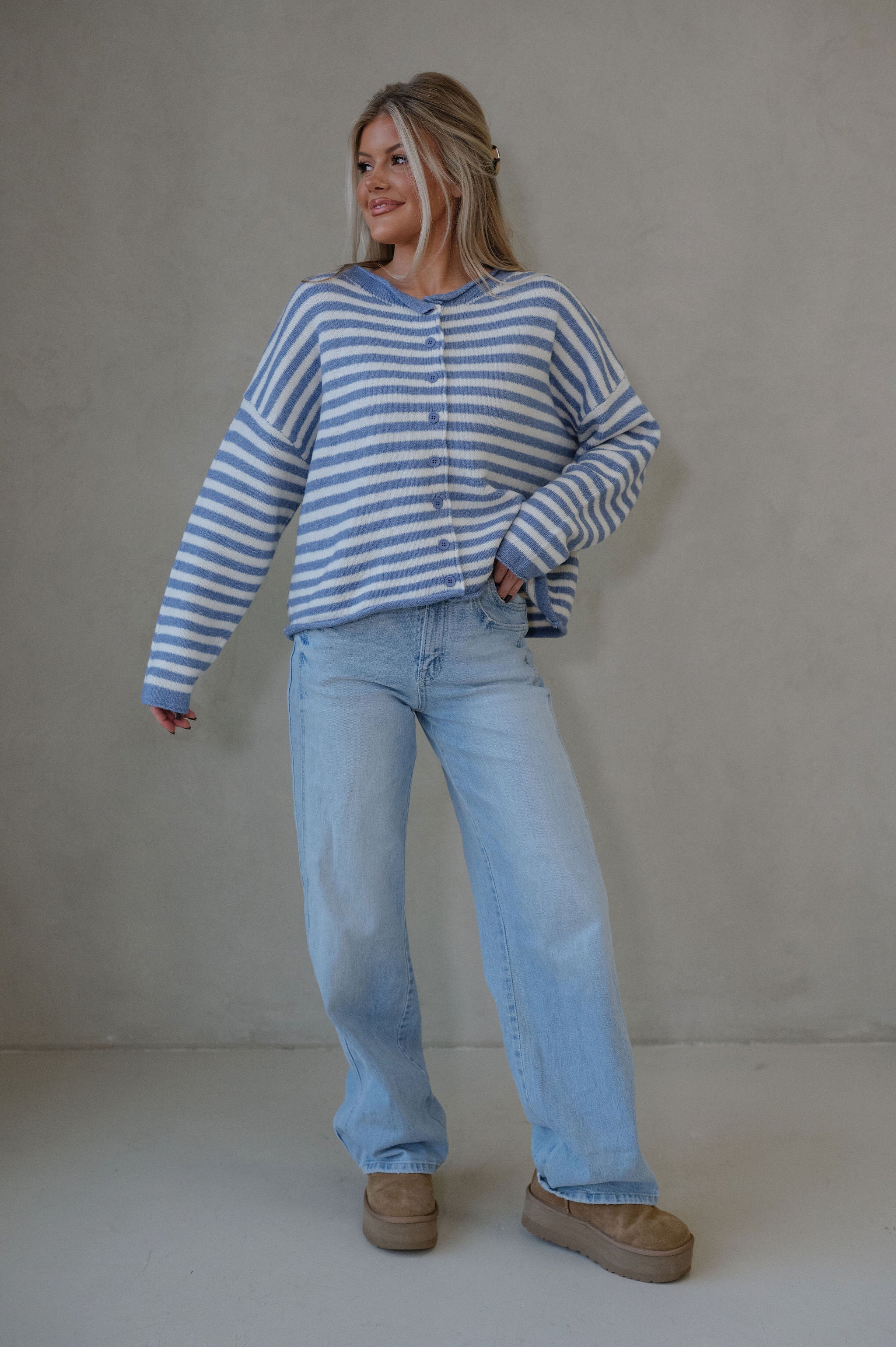 Kelsey Cardigan-Blue/Ivory