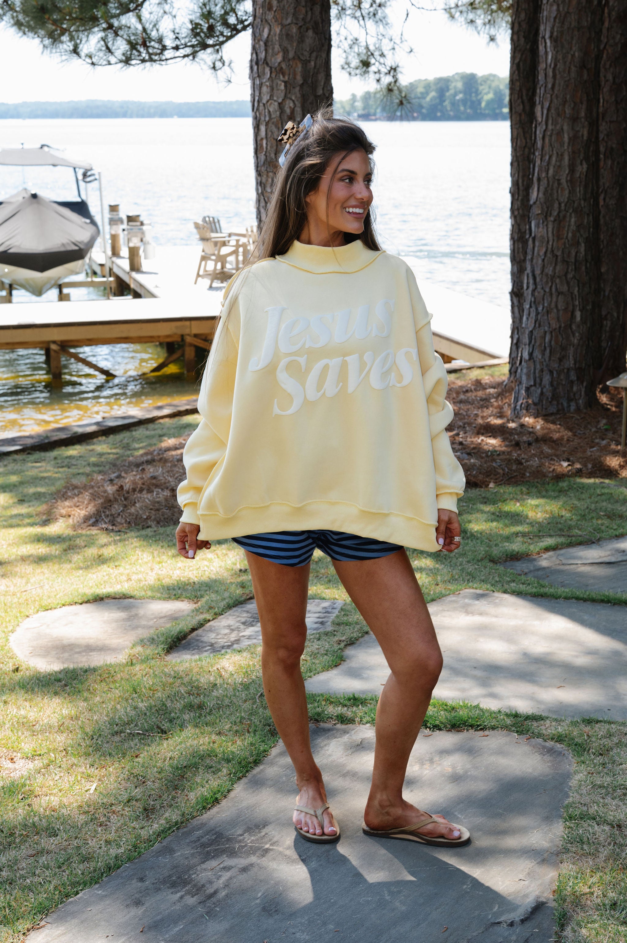 "Jesus Saves" Mockneck -Yellow
