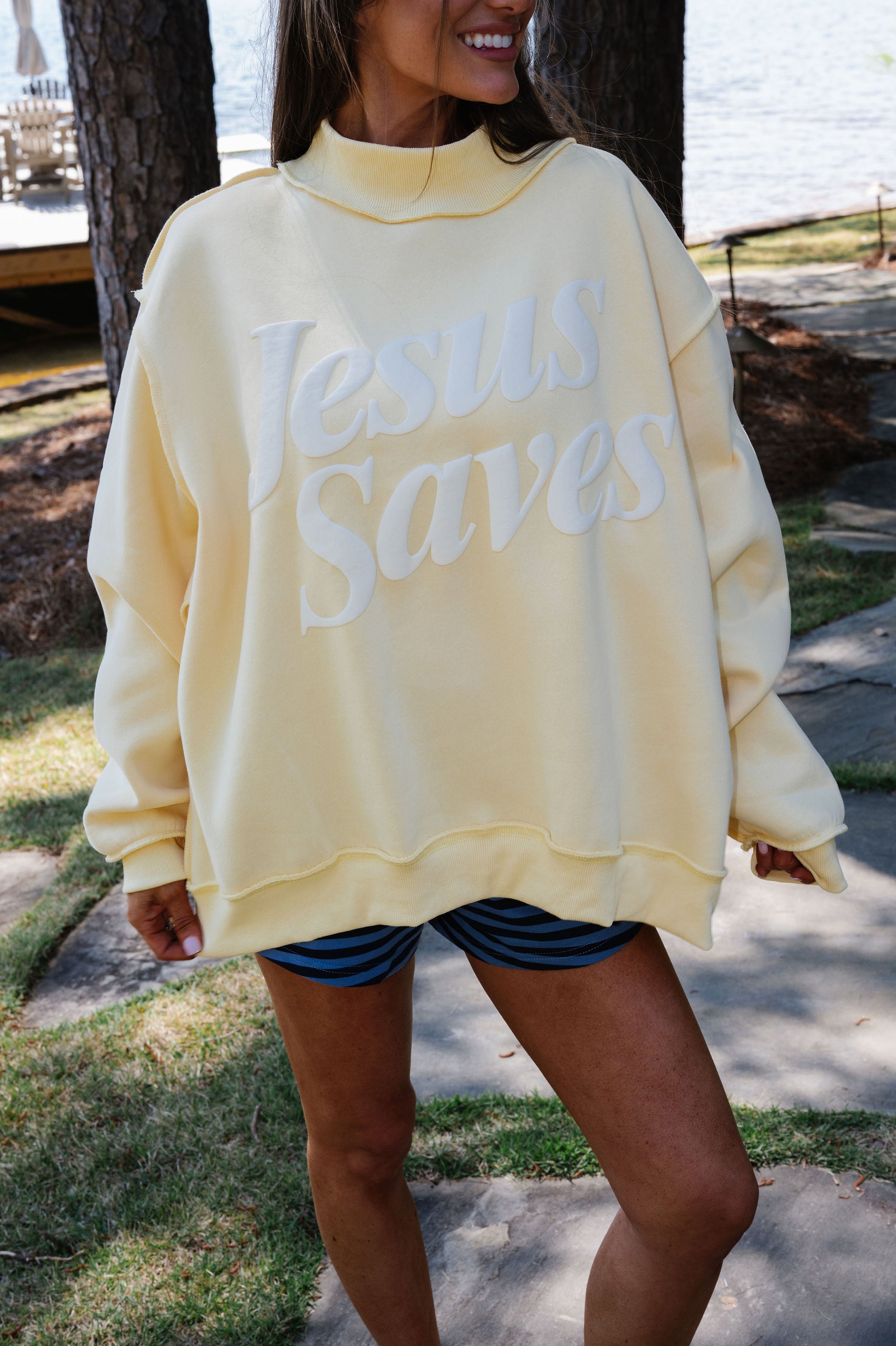 "Jesus Saves" Mockneck -Yellow