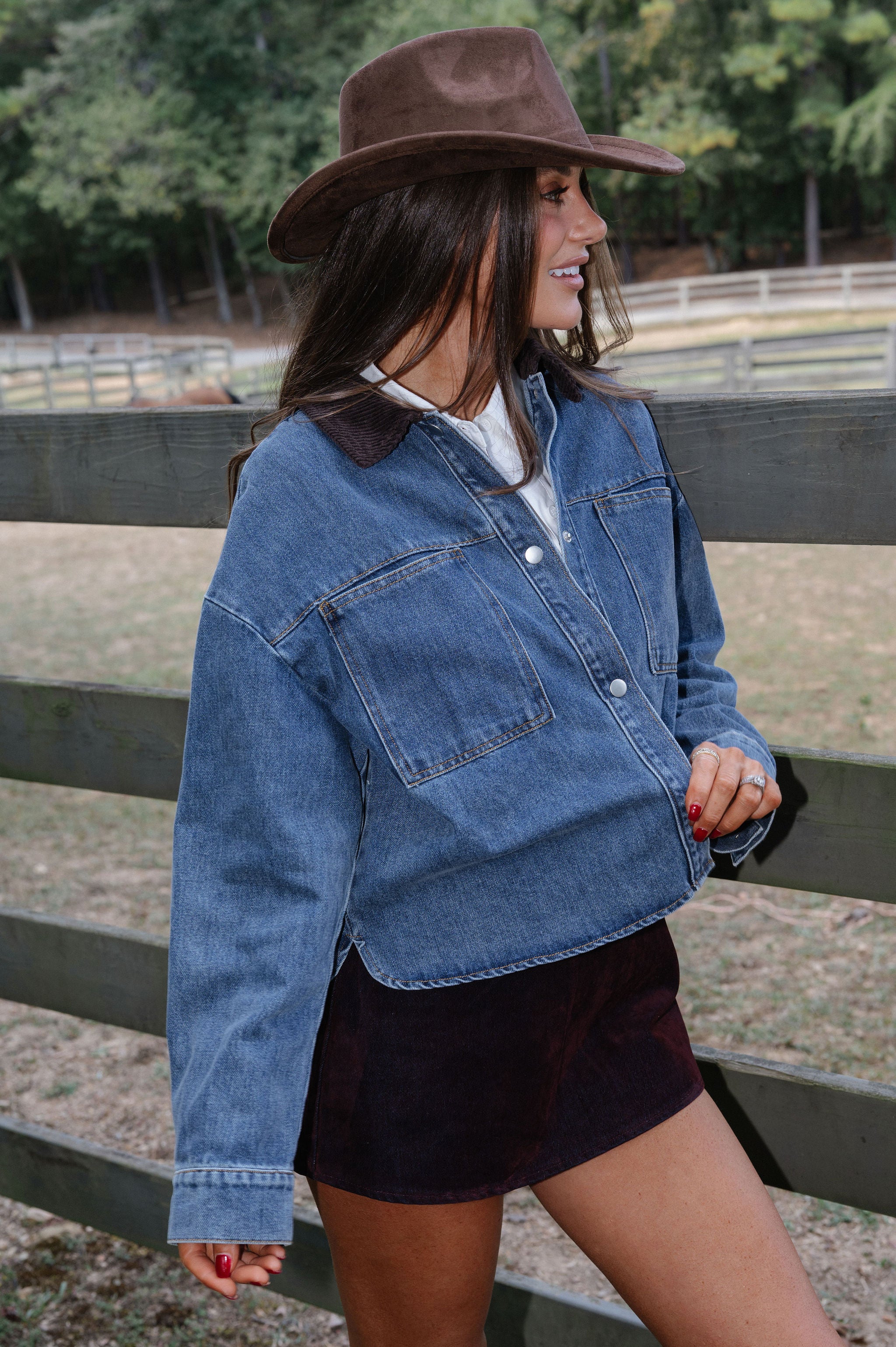 Riley Denim Jacket-Brown/Denim