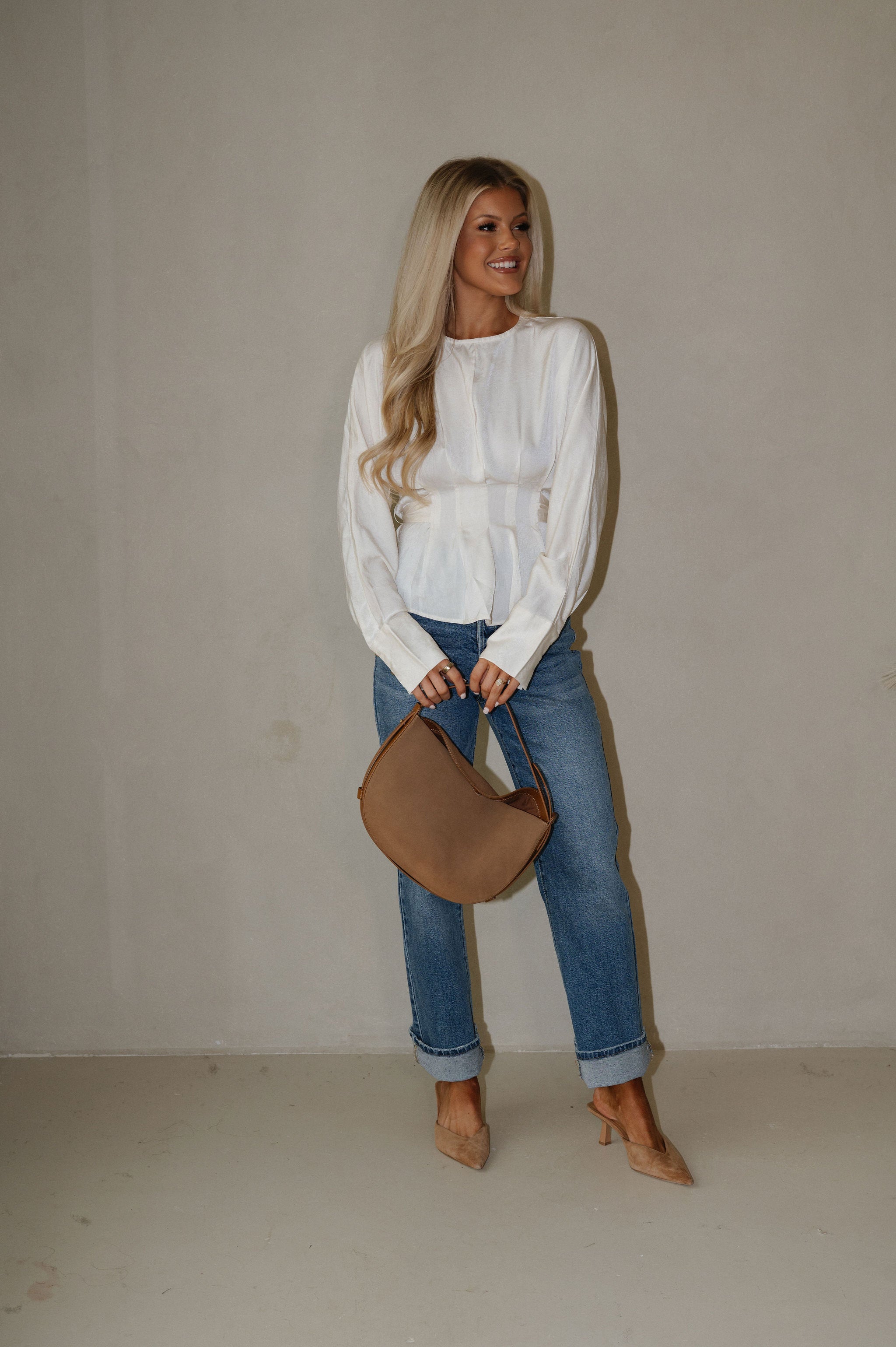 Pleated Tie Back Blouse-Cream