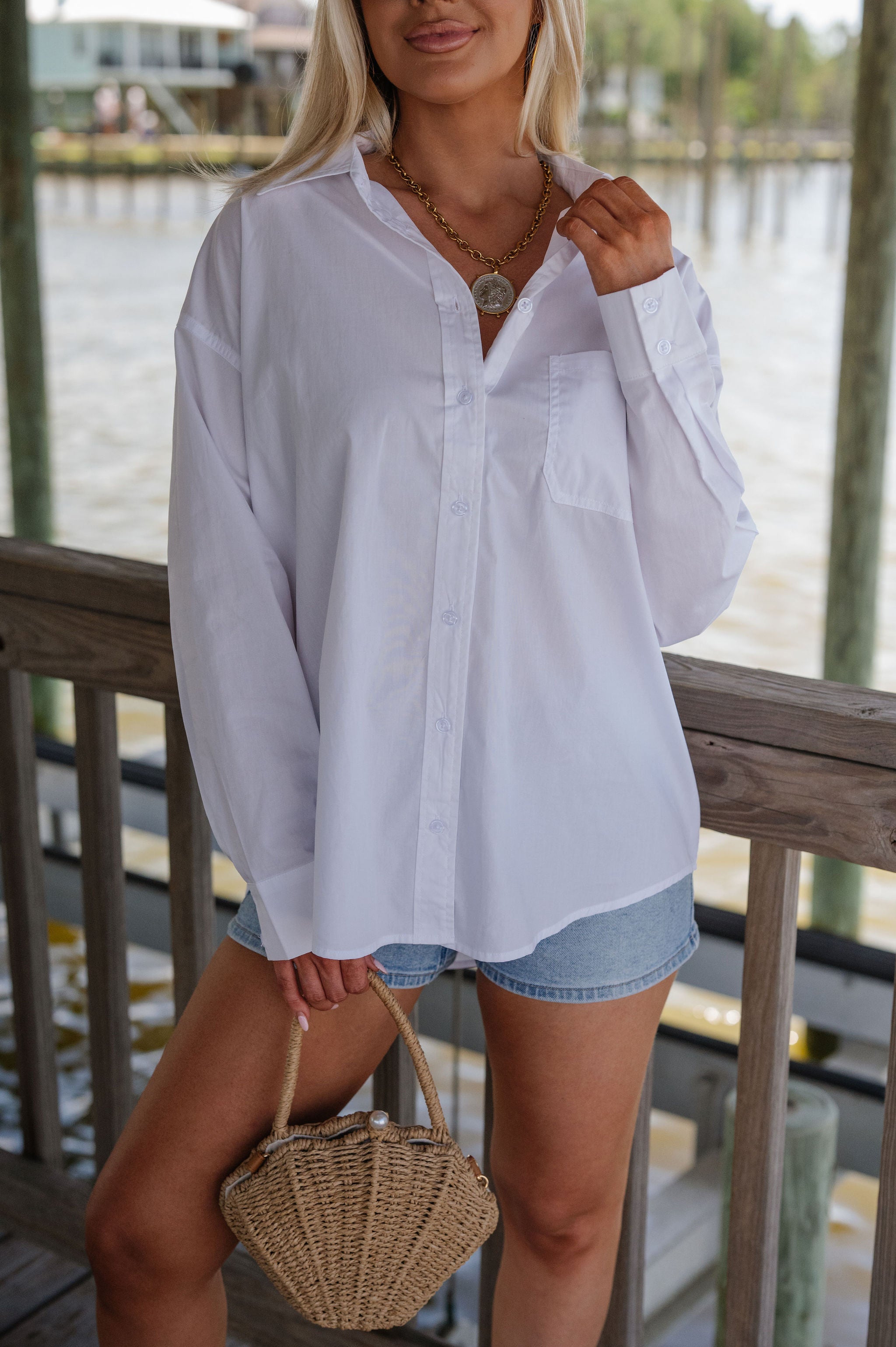 Staple Pocket Collar Shirt-White