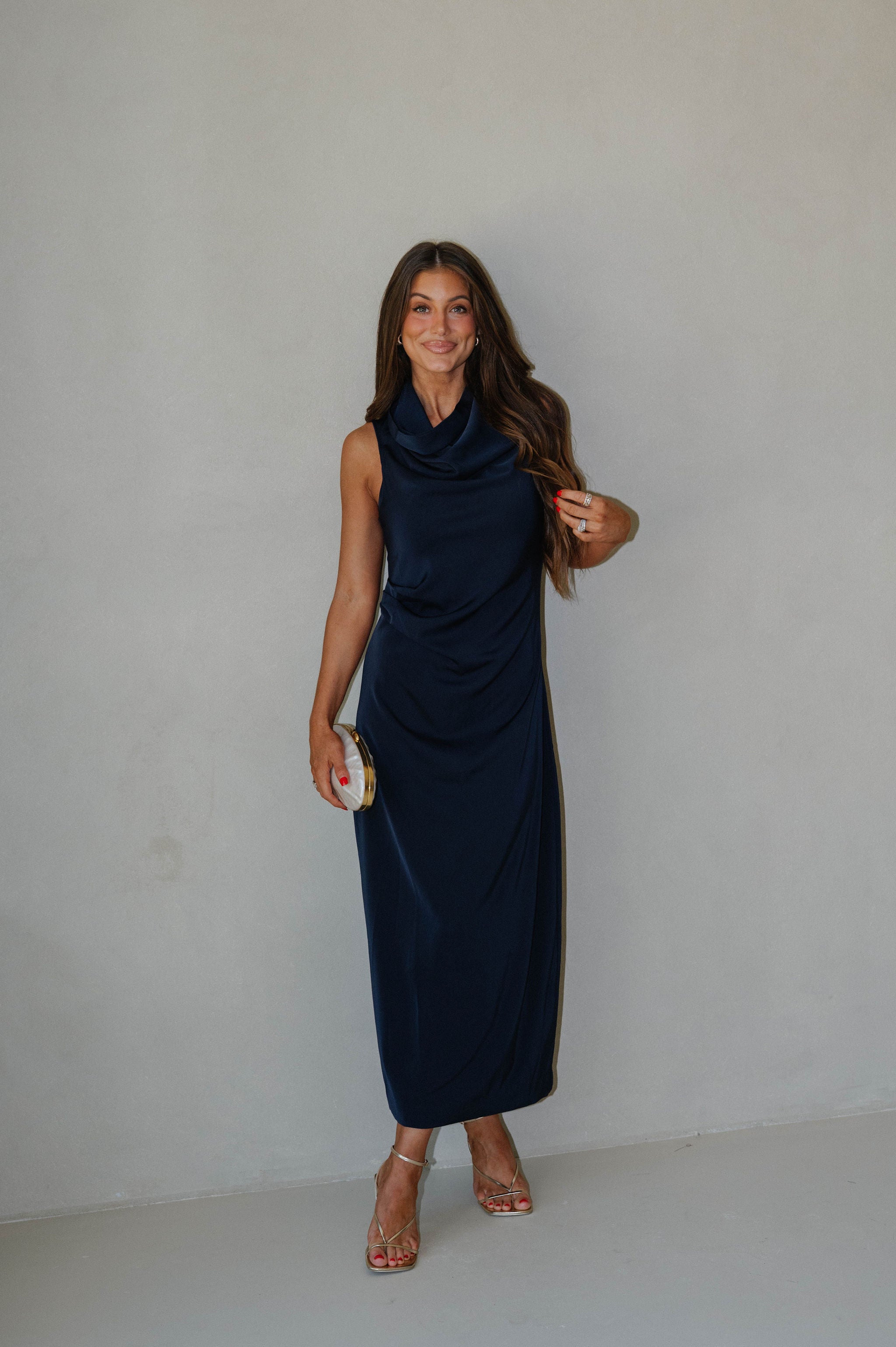Daphne Draped Dress-Navy