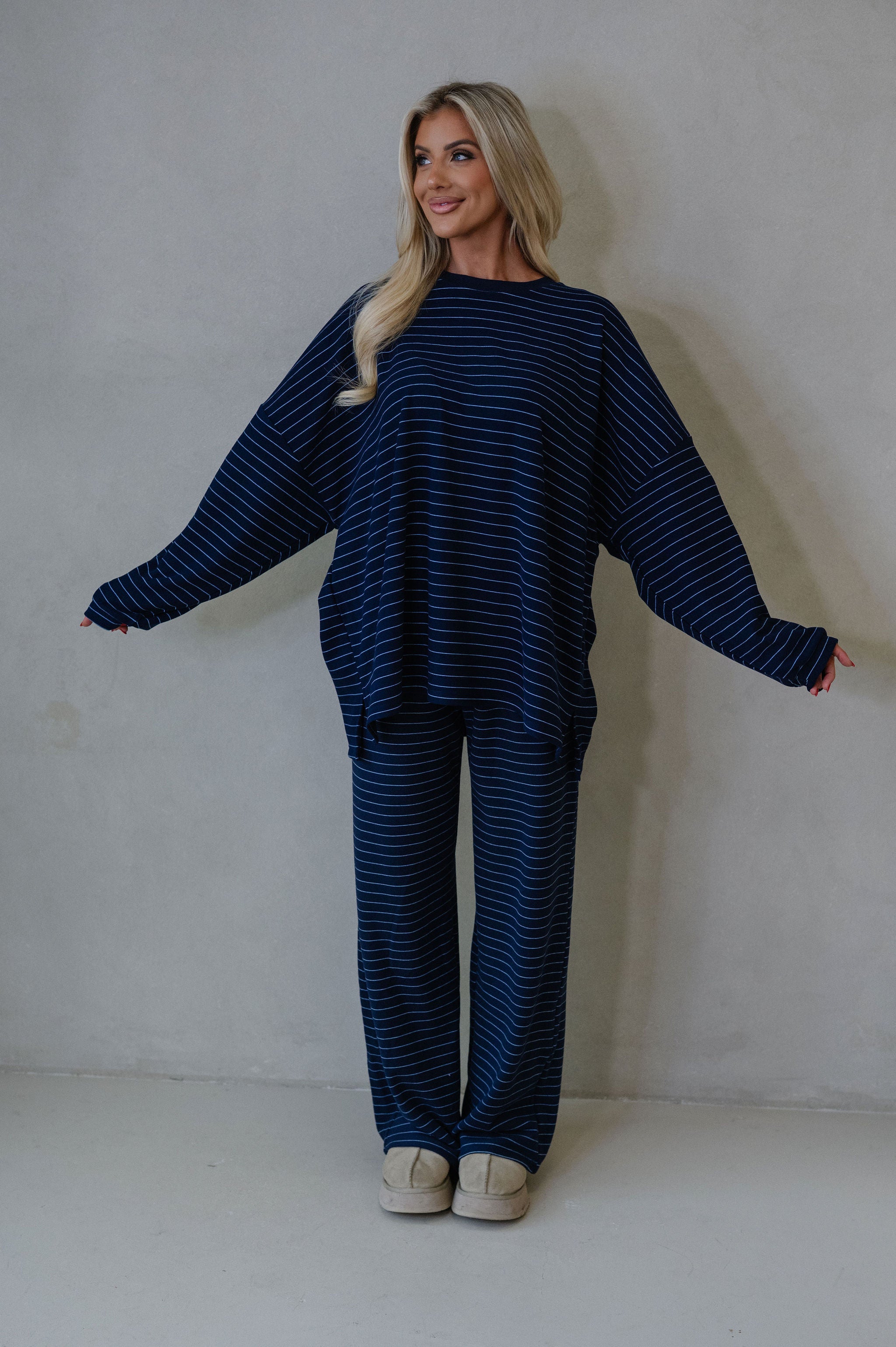 Laurel Striped Top-Navy