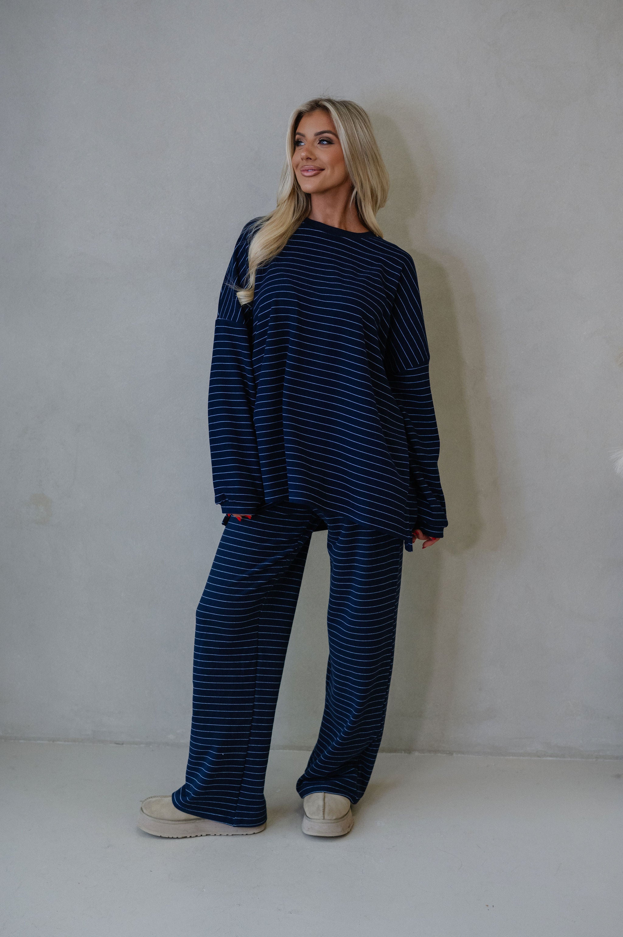 Hattie Striped Pants-Navy