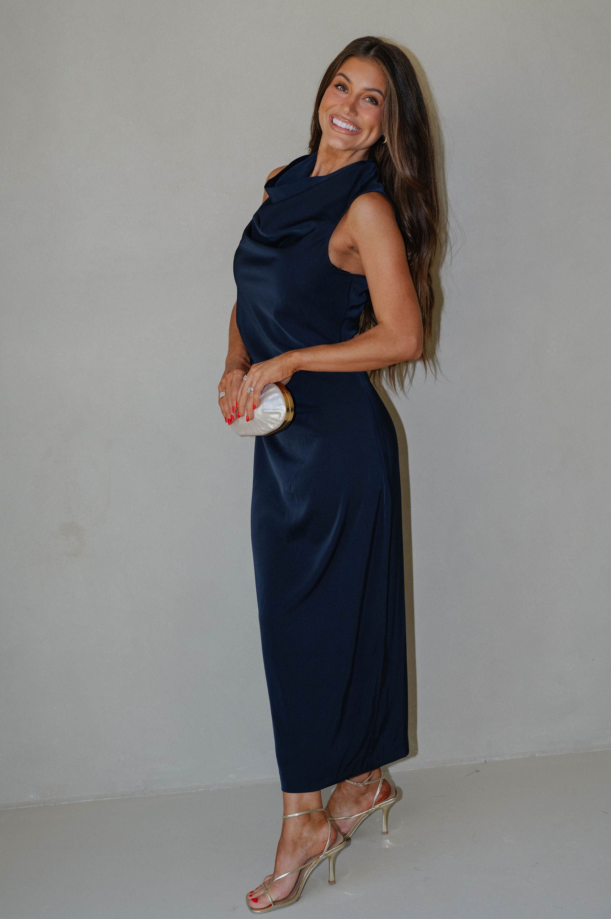 Daphne Draped Dress-Navy