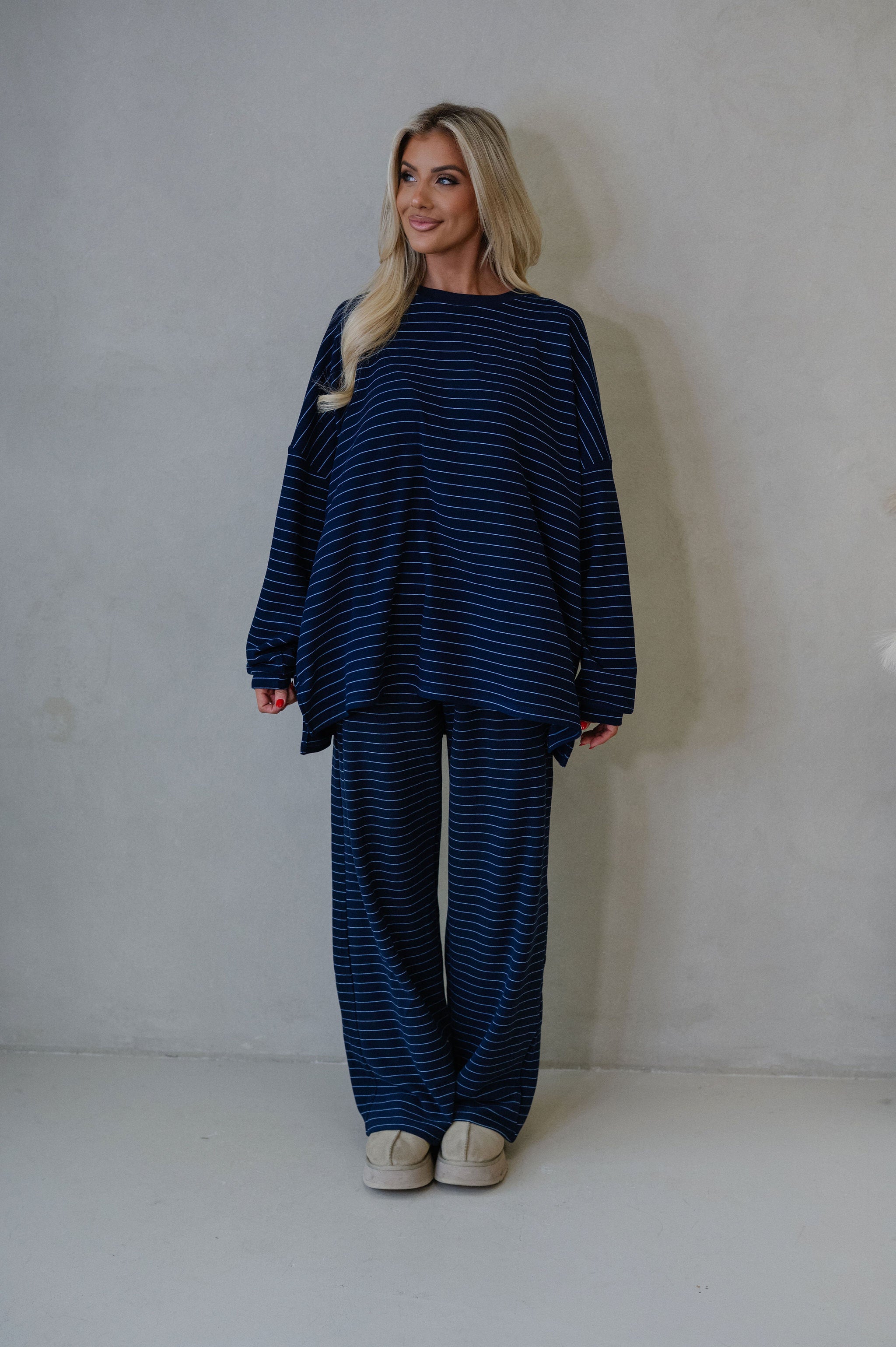 Laurel Striped Top-Navy