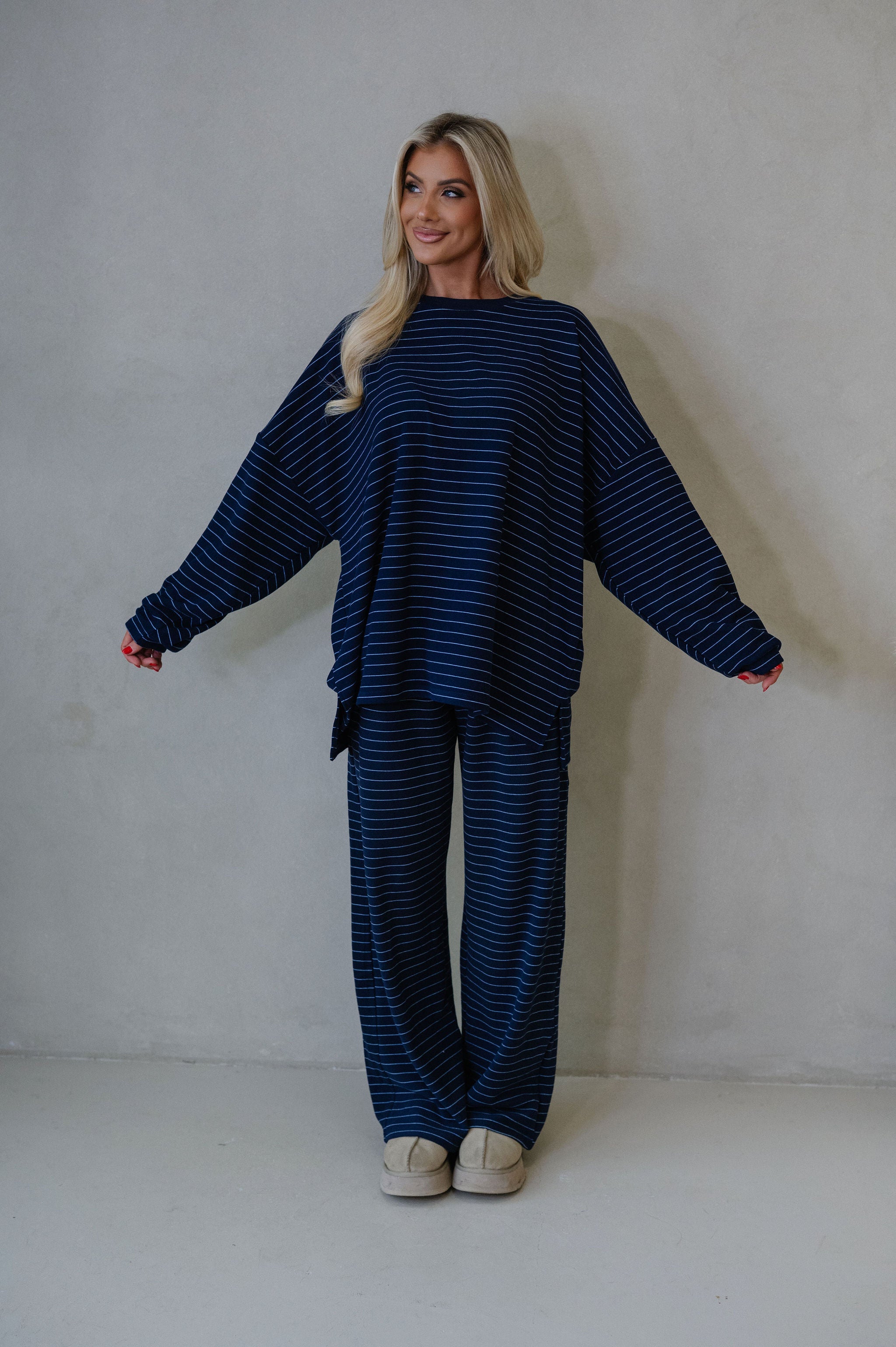 Hattie Striped Pants-Navy