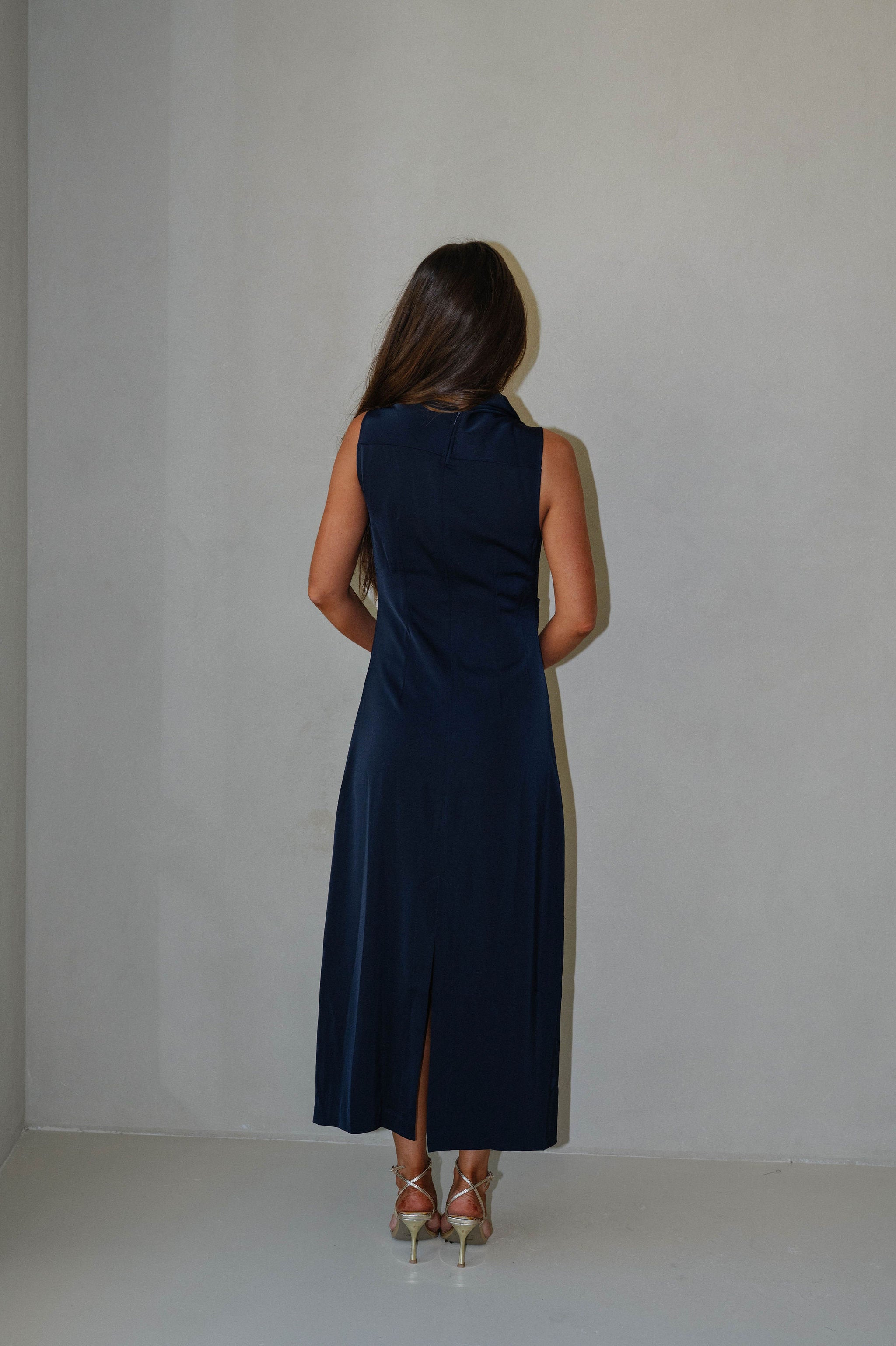 Daphne Draped Dress-Navy