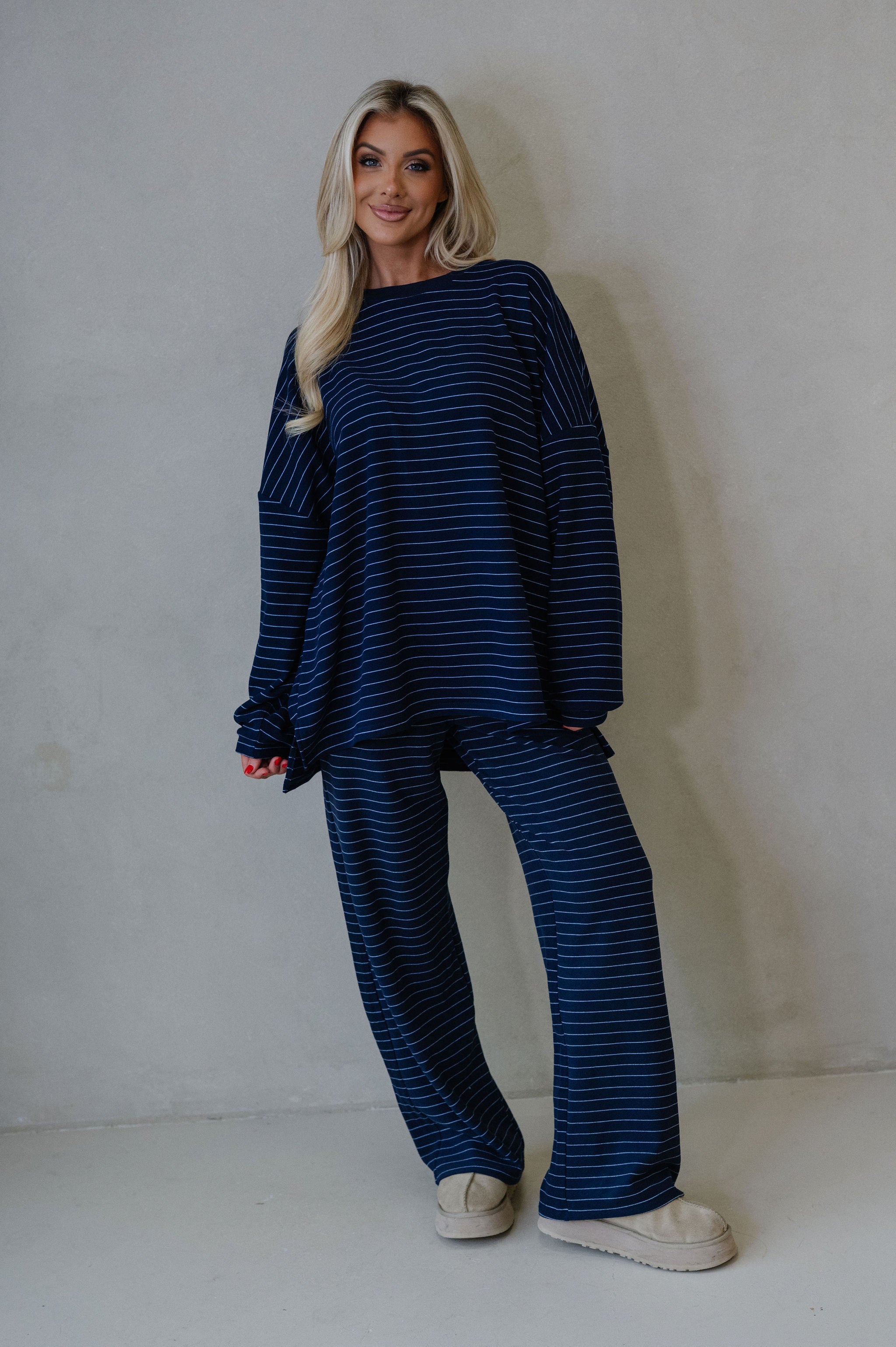 Hattie Striped Pants-Navy