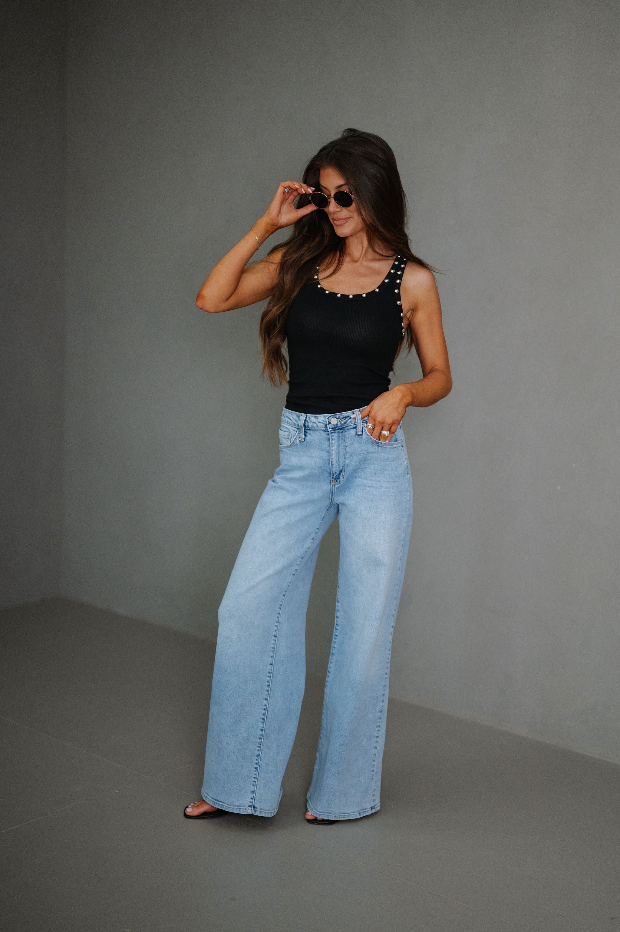 Lillian Wide Leg Jeans-Medium Denim